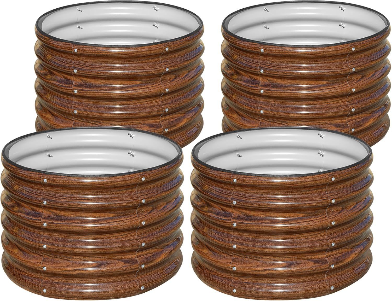 SnugNiture Raised Garden Bed, 4 PCS 2×2×1.5ft Round Galvanized Outdoor Planter Box, 17″ Tall Deep Metal Garden Bed Kit for Planting Vegetables, Fruits, Flowers, Brown