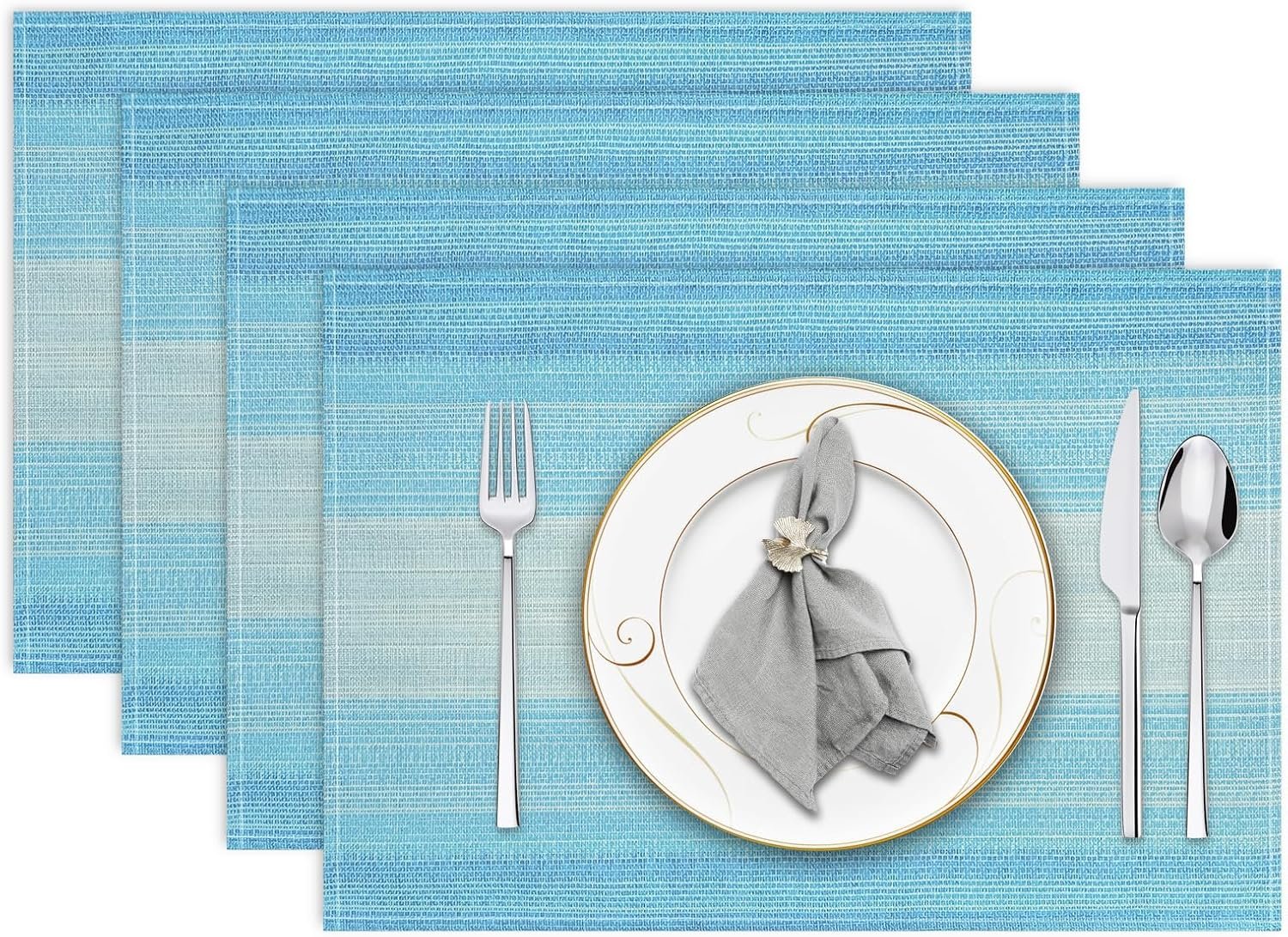 Niviy Placemats, Placemats Set of 4, 12×18 Inch Washable Place Mats Easy to Clean Heat Resistant Table Mats Wipeable Placemat for Holiday Party Kitchen Dining Table Decoration, Blue