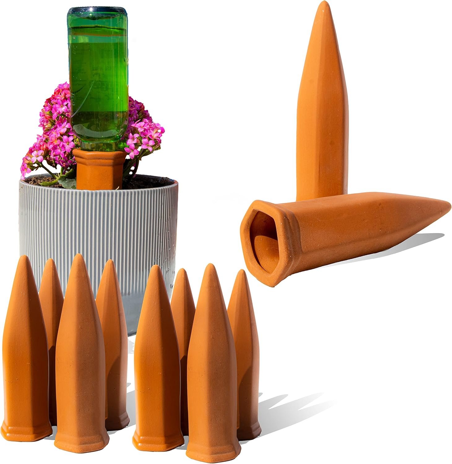 10-Pack Natural Self Watering Spikes – Terracotta – Automatic Plant Waterer for Indoor & Outdoor