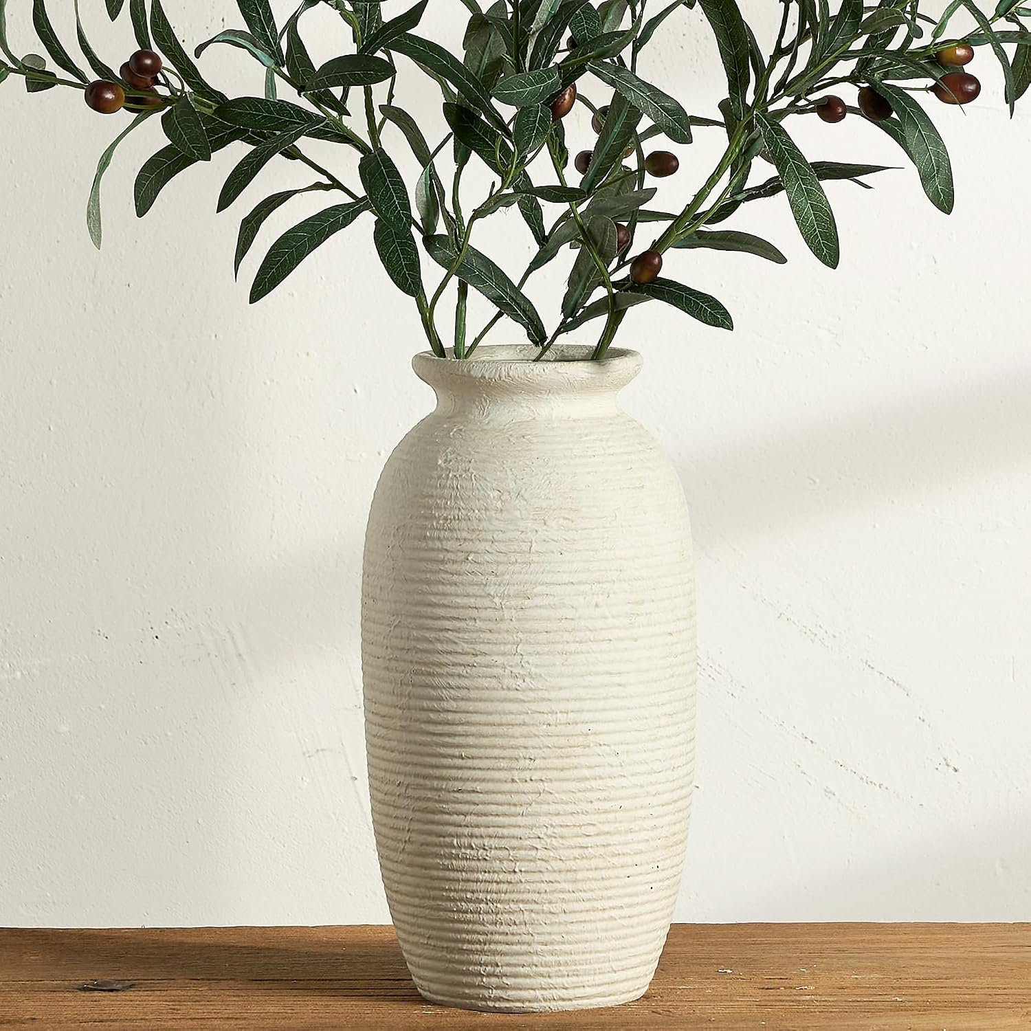 Ceramic Flower Vase, 12.5″ Large Rustic Farmhouse Vases Home Decor Tall Pottery Decorative Pampas Vase for Table Living Room Entryway Mantel Bookshelf Bedroom Bathroom Kitchen – W
