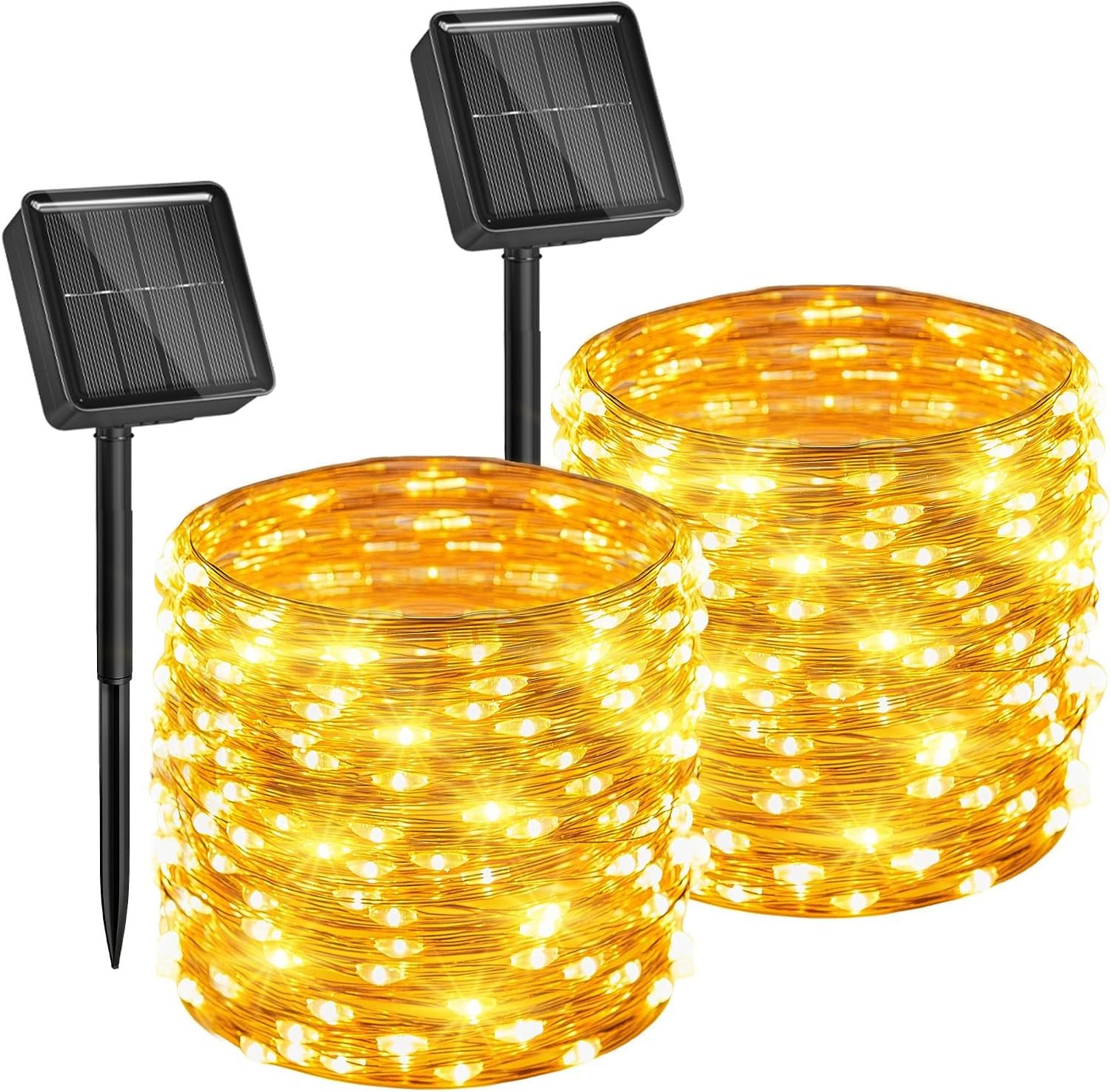 Brightown Solar String Lights, 2 Packs Total 66Ft 200 LED Solar Fairy Lights with 8 Modes, Waterproof Solar Lights for Outside Patio Yard Tree Wedding Christmas(Warm White)