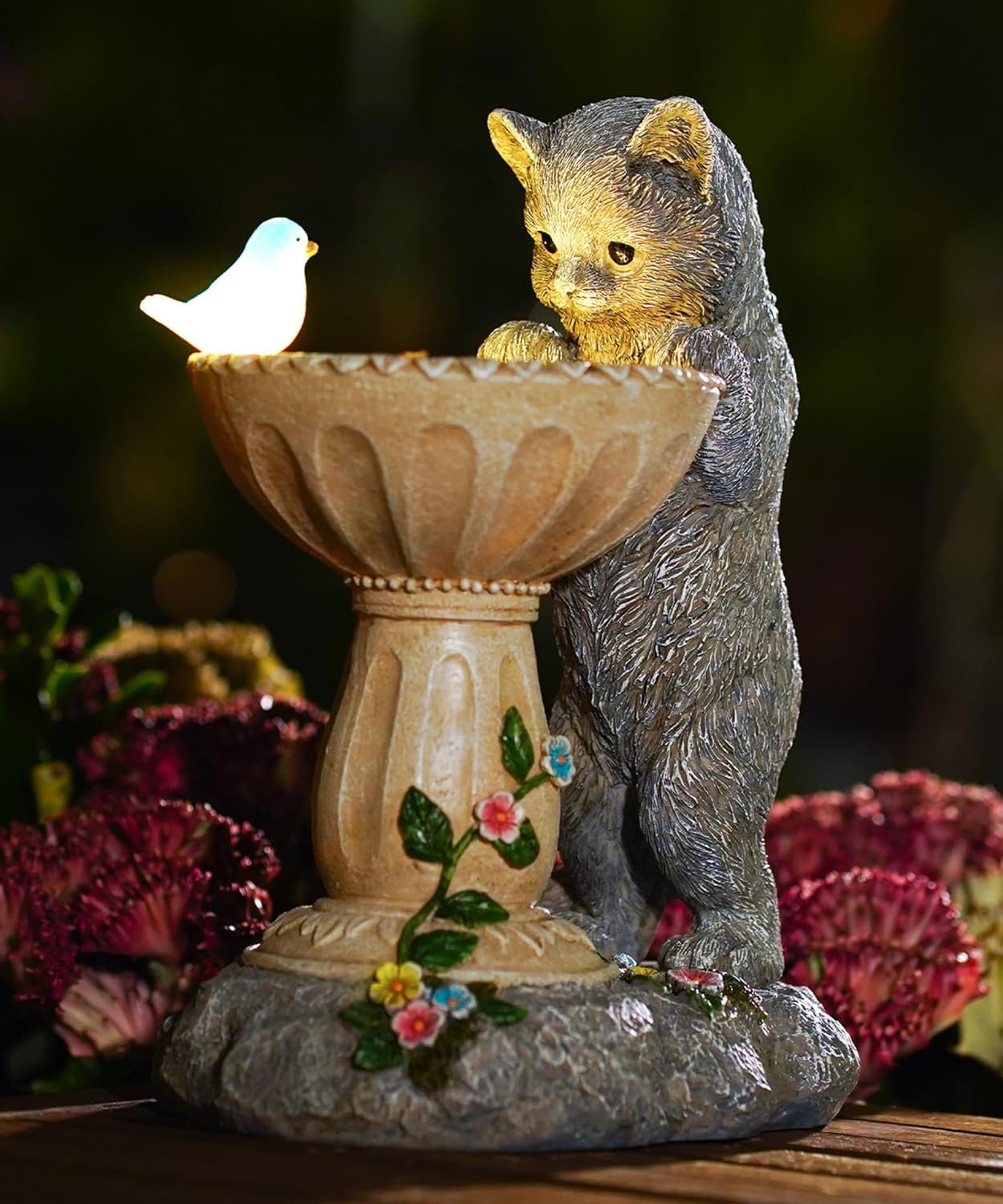 Nacome Solar Cat Statue for Garden Decor: IP44 Weatherproof Resin with Automatic Lighting – No Installation- Outdoor Yard Patio Balcony Art – Birthday Gifts for Bird Lovers Mom Grandma Women | Outdoor Yard Patio Balcony Front Decorations, Birthday Gifts for Bird Lovers Mom Grandma Women, Automatic Warm LED Light