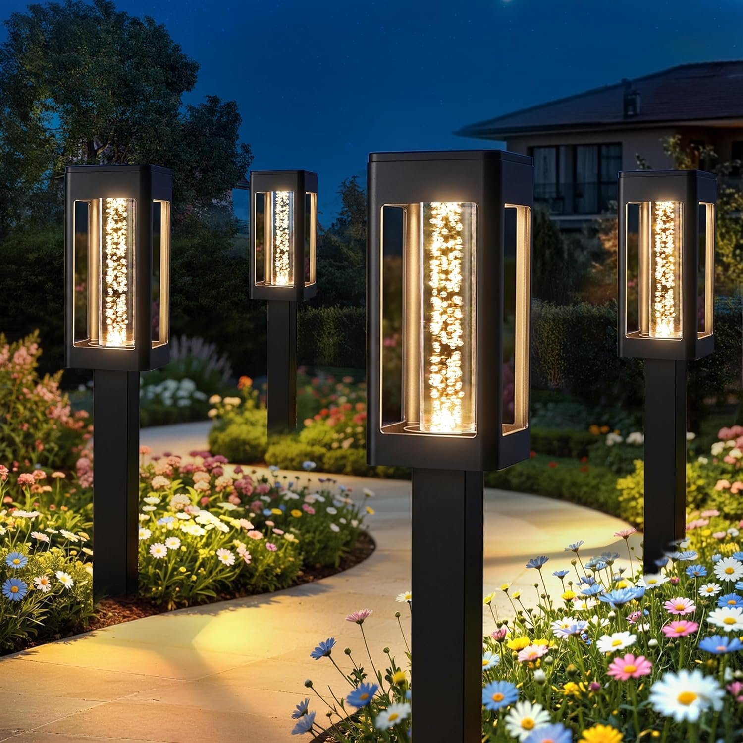 Brizled Solar Pathway Lights Outdoor, 6 Pack Bright Glowing Bubble LED Solar Lights Outdoor Garden Lighting, Waterproof Landscape Lighting for Outside Yard Path Lawn Walkway Driveway Decor, Warm White