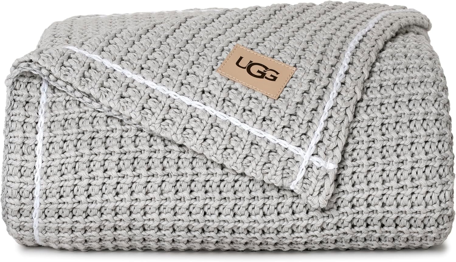UGG Luna Knit Blanket Throw Cotton Chunky Soft Throw for Couch or Bed Cozy Warm Waffle Giftable Lightweight Blanket for Living Room Bedroom or Dorm Machine Washable, 50-inch x 70-inch, Stone Grey