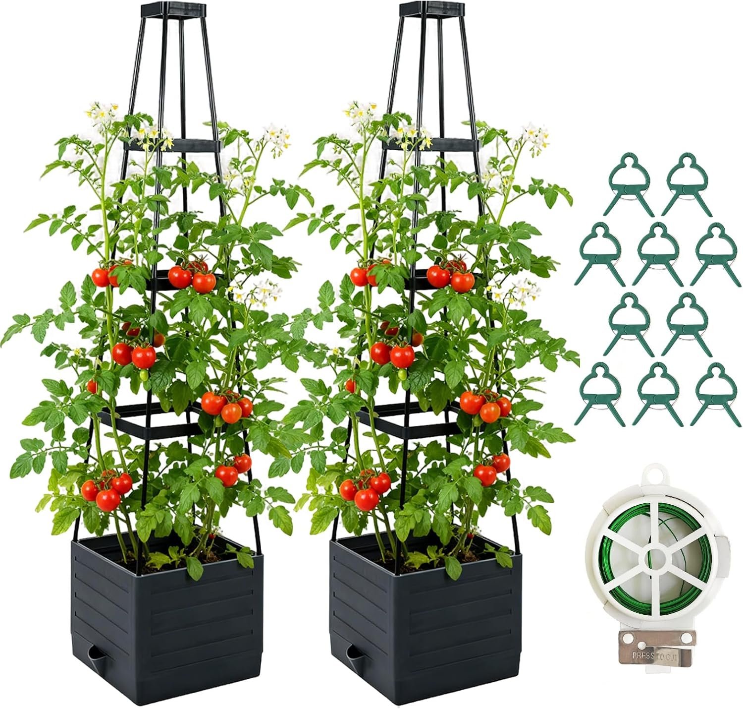 2 Pack Raised Garden Bed Planter Box with Trellis, 57” Self Watering Tomato Planters for Climbing Plants, Tomato Cage Trellis for Vegetables & Vine Flowers Indoor Outdoor Patio