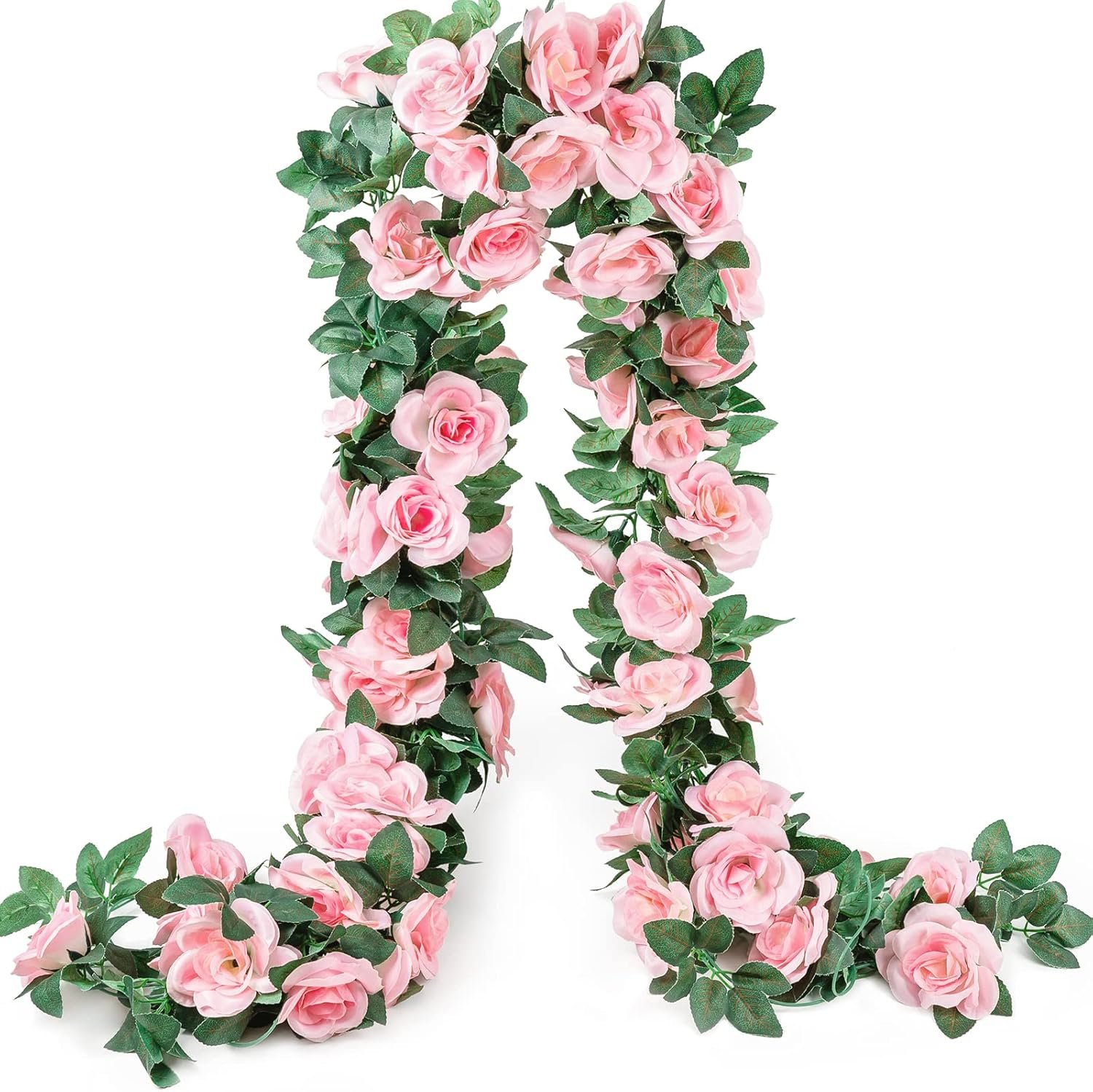 2 Pack Artificial Pink Rose Garland Vine – Total 16FT Silk Fake Blush Pink Rose Flower Hanging Vine for Wedding Arch Home Wall Decor Valentine’s Day Mother’s Day Baby Shower Party