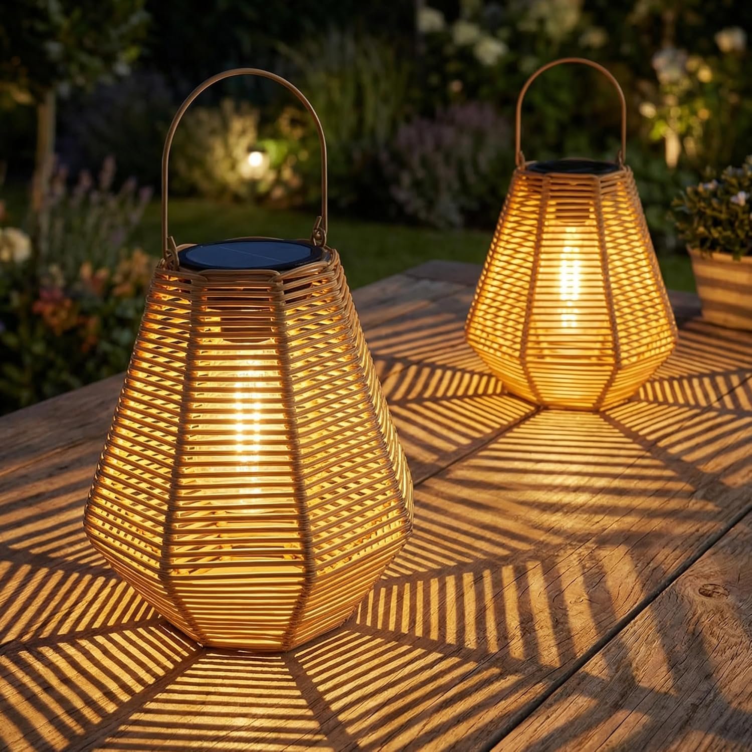 Solar Lanterns, 2 Pack Rattan Hanging Lights Solar Lanterns Outdoor Waterproof Outside Solar Lamp for Garden Patio Yard Porch Pathway Table Decor Decorative Birthday Gifts for Mom Grandma