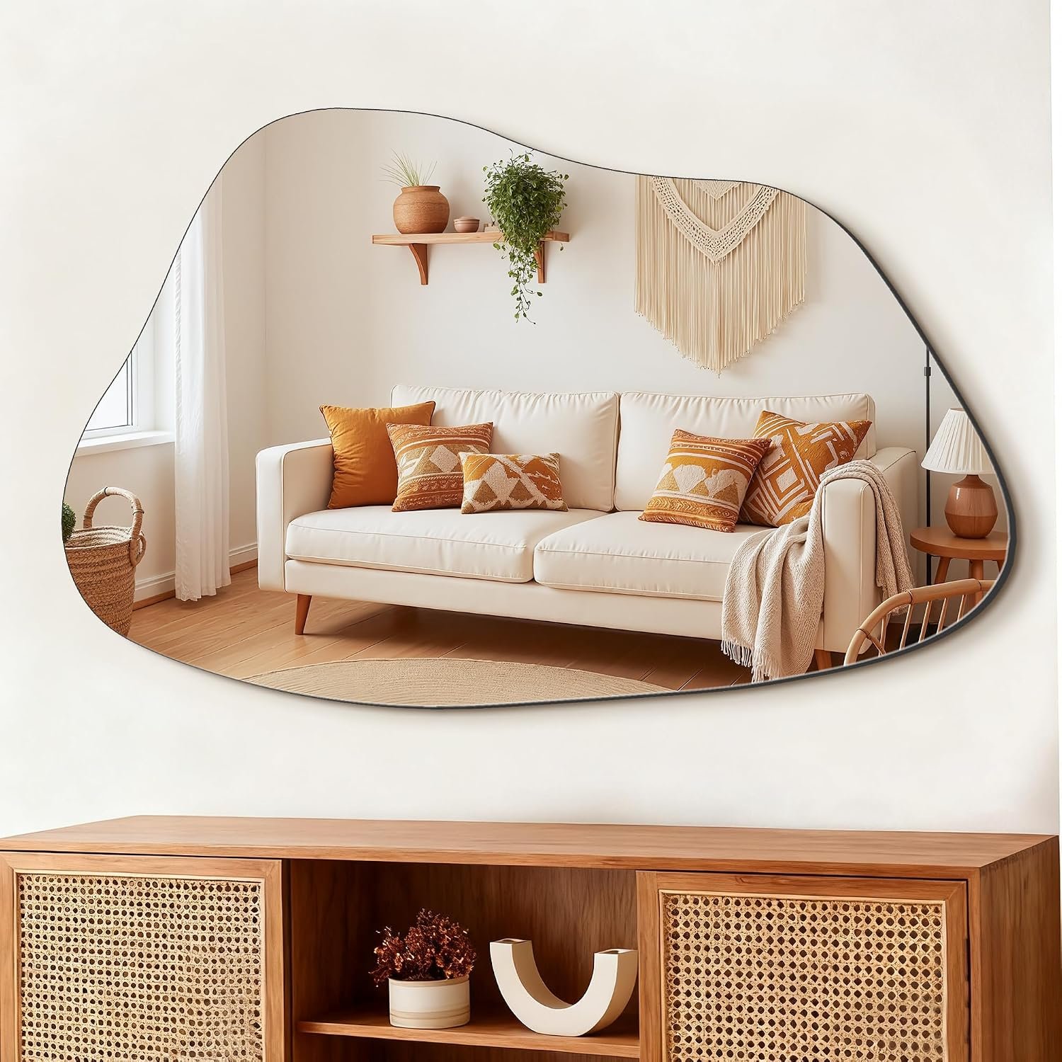 FICTOR Irregular Asymmetrical Wall Mirror, 36″ x 24″ Modern Decorative Mirror for Entryway, Bathroom, Bedroom, Living Room, Dining Room