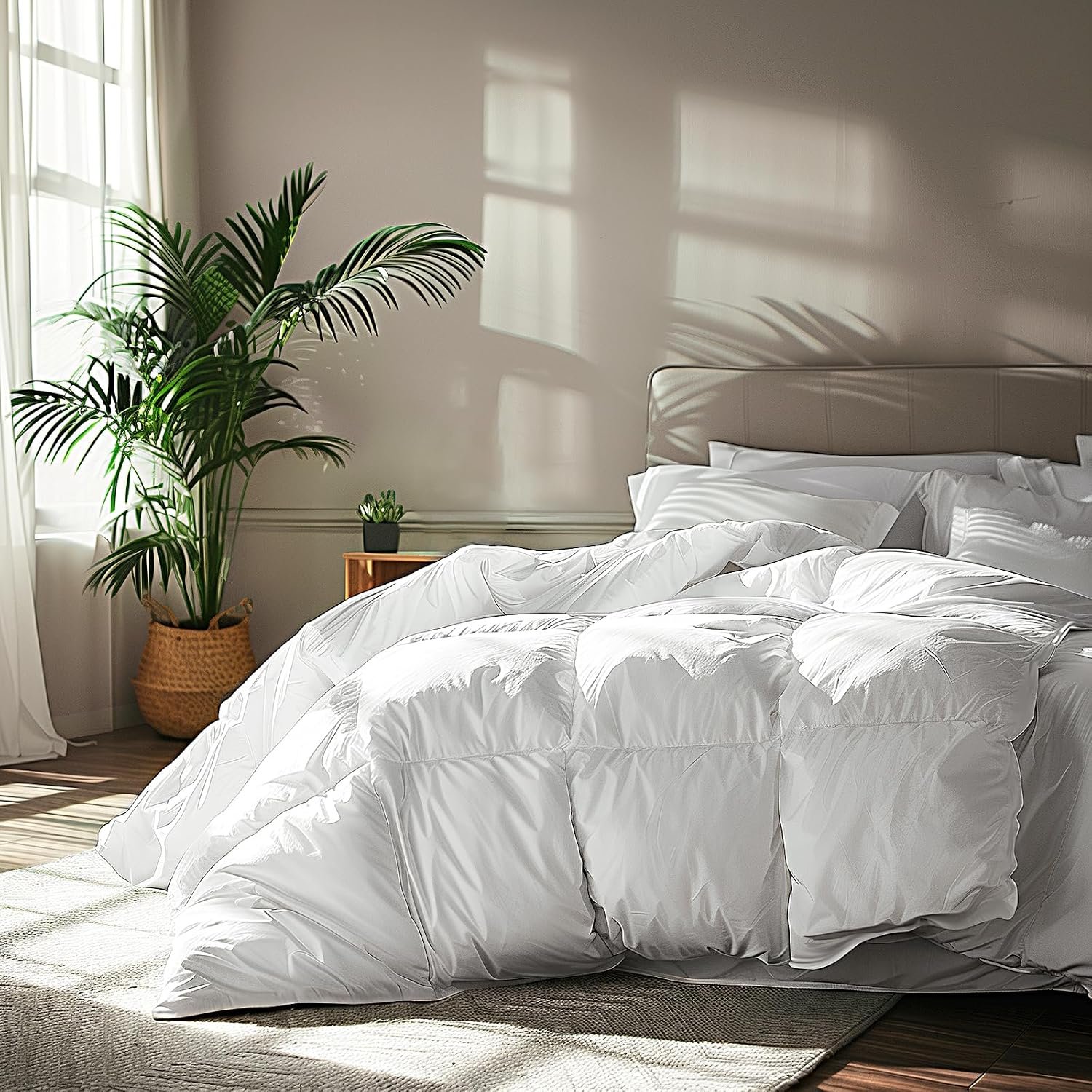 Serta Goose Feather Down Fiber Comforter Twin Size – 100% Cotton Cover Duvet Insert – Hotel Luxury Hypoallergenic Bedding Comforter All Season Medium Warmth 68 x 90 Inch White