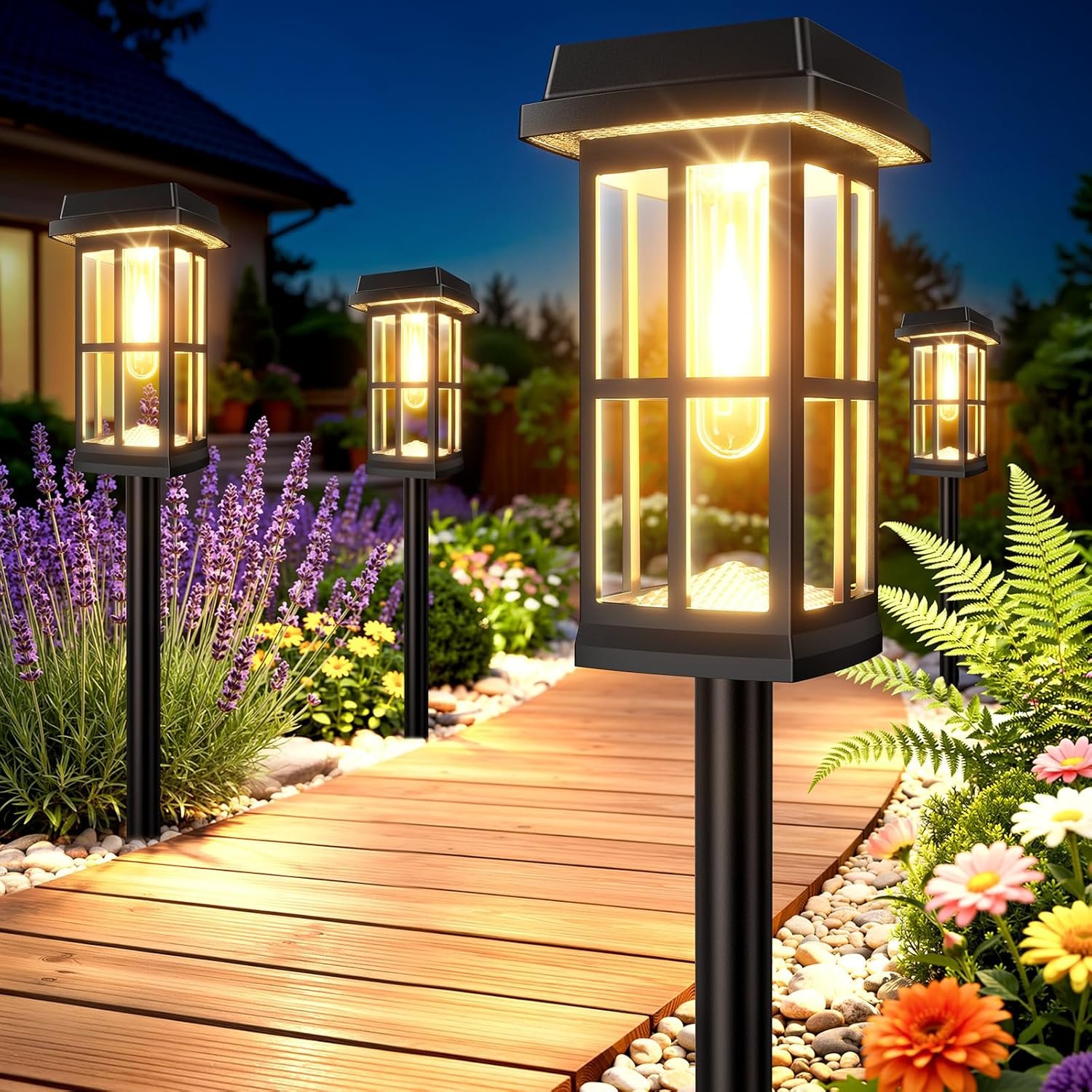 Ahaorigin 8 Pack Solar Pathway Lights Outdoor, 2 Lighting Modes Waterproof Solar Lights Outdoor, Sturdy Metal Rods, Brighter Up to 15Hrs Outdoor Path Lights for Yard Walkway Driveway Sidewalk Garden