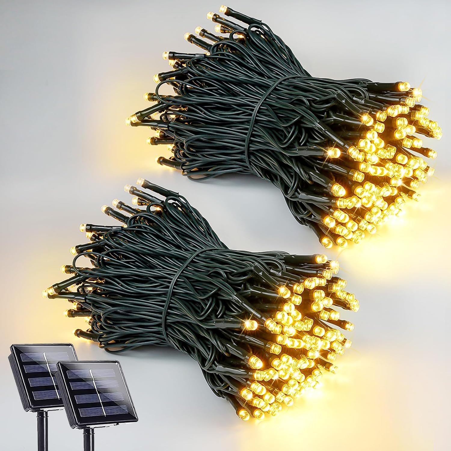 2 Pack 200 LED Solar String Lights for Outside, Solar Christmas Lights Outdoor Waterproof, Solar Outdoor String Light with 8 Lighting Modes for Xmas Tree Wedding Party Garden Decorations (Warm White) | 8 Lighting Modes, Memory Function, Auto On/Off, 66FT Waterproof Twinkle Lights for Outside Garden Yard Party Xmas Tree Decor