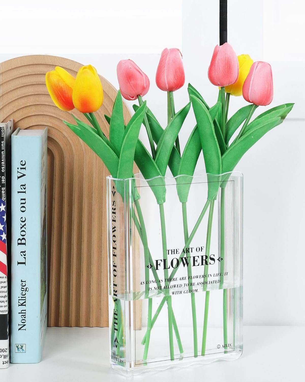 Book-Shaped Vase for Flowers, Book Lovers Gifts, Aesthetic Room Decor Cute Flowers Vases & Must-Have for Home, Bookshelf, Bedroom & Office Decor for Women & Teacher Gift – Like Mothers Day (Clear)