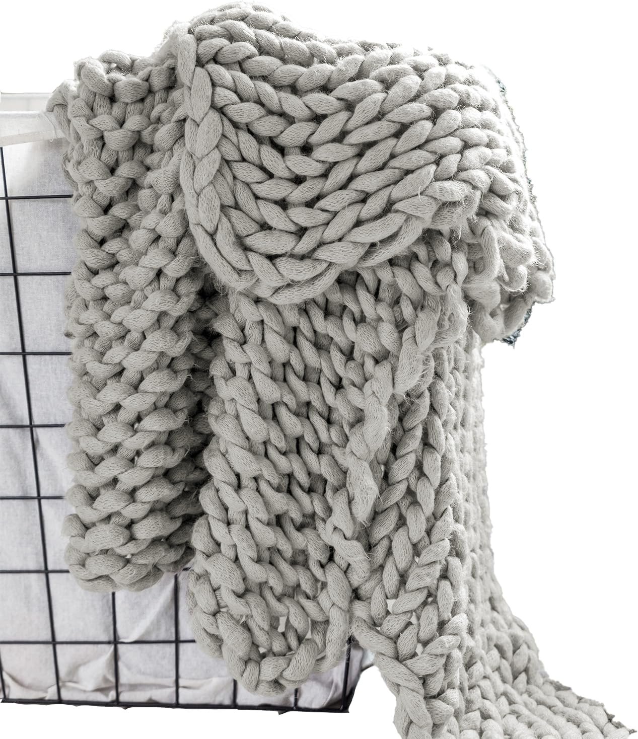 Donna Sharp Chunky Knit Grey Throw Blanket | Contemporary, Over-Sized Loop Pattern, Decorative