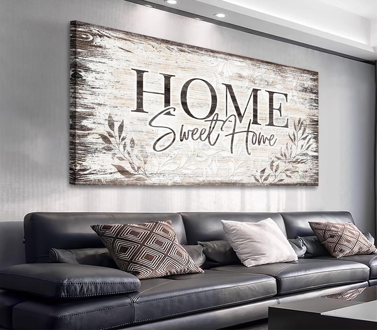 arteWOODS Home Sweet Home Wall Art Sign Large Dark Brown Farmhouse Wall Sign for Living Room Decoration Wooden Board Design Canvas Prints Modern Rustic Artwork Leaf Pictures Wall Decor 24″ x 48″