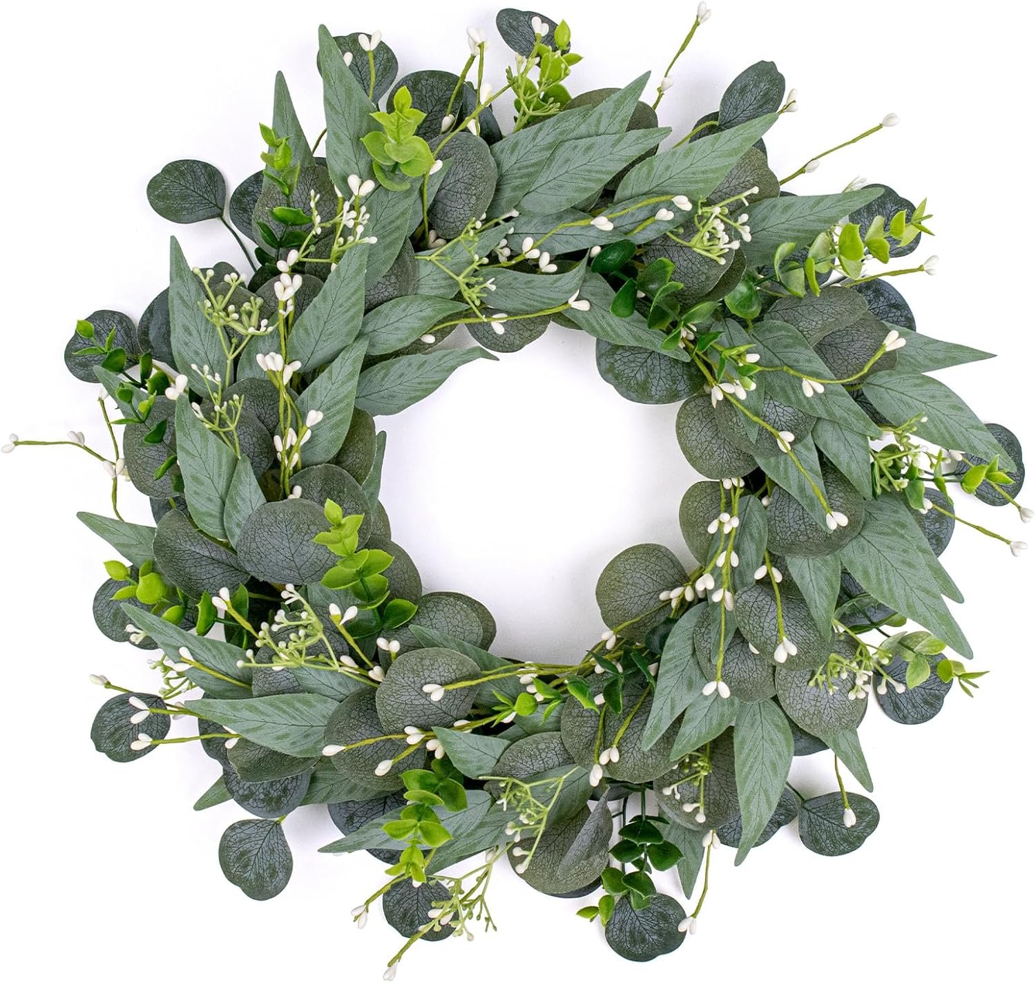 VioletEverGarden 20 Inch Green Wreaths for Front Door Artificial Eucalyptus Wreath Greenery Wreath with Berry for All Seasons Home Wall Window Decorations
