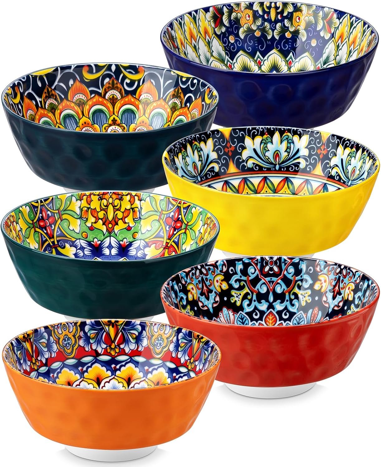 vancasso Ceramic Bowls Set of 6-26 oz Bohemian Style Colorful Cereal Soup Bowls, Microwave & Dishwasher Safe, Porcelain for Kitchen, Dining, Party (Gift Box)