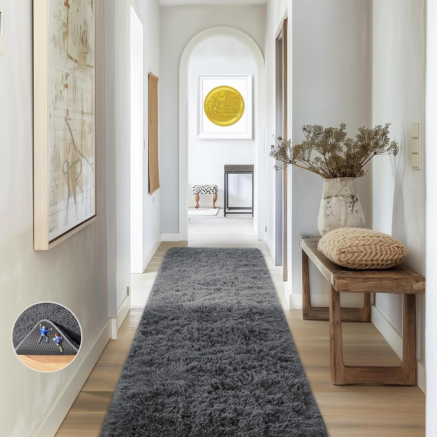 Ophanie 2×6 Washable Runner Rug for Hallway,Non-Slip Fluffy Soft Bedside Rugs, Bedroom Living Room Grey Shaggy Gray Carpet for Kids Girls Boys Dorm Nursery Home Decor Aesthetic