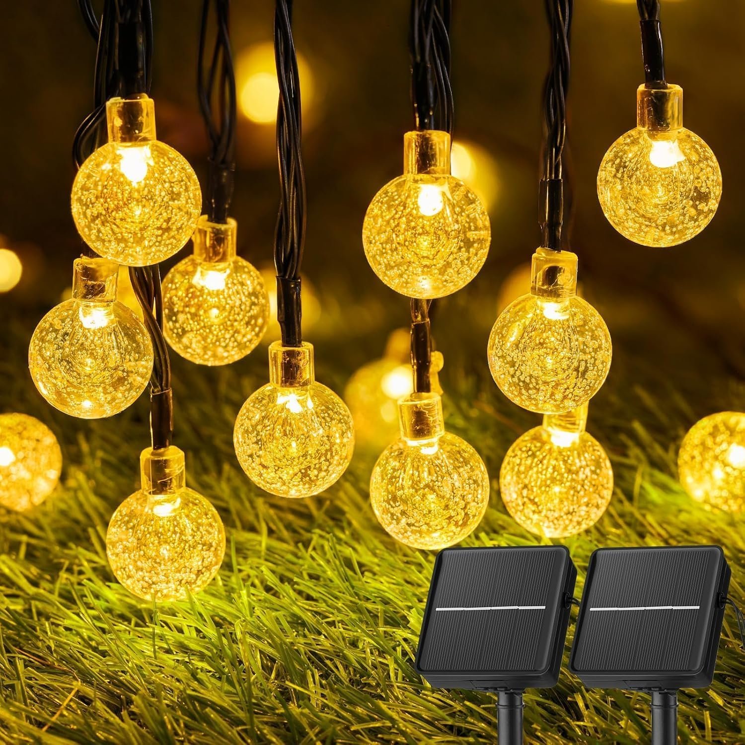 Brightown Solar String Lights Outdoor Waterproof, 2 Pack Total 120 LED 73 FT, Solar Powered Patio Lights with 8 Lighting Modes for Garden Yard Porch Wedding Party Decor (Warm White)