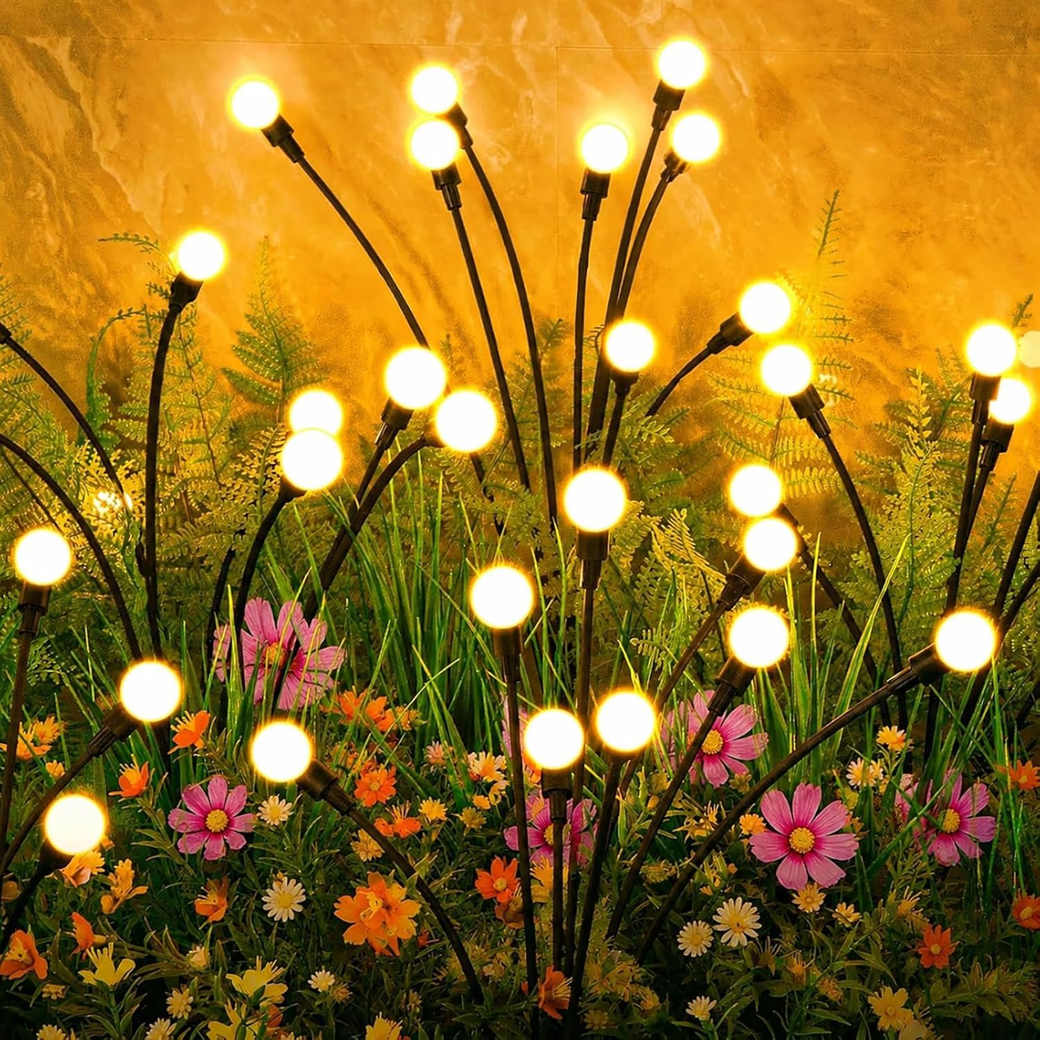 Solar Lights Outdoor(2 Pack-16 LEDs), ASMAD Solar Garden Lights, Outdoor Decorations, Firefly Light for Patio Decor, Big Bulb, Unique Gifts for Women, Gifts for Grandma