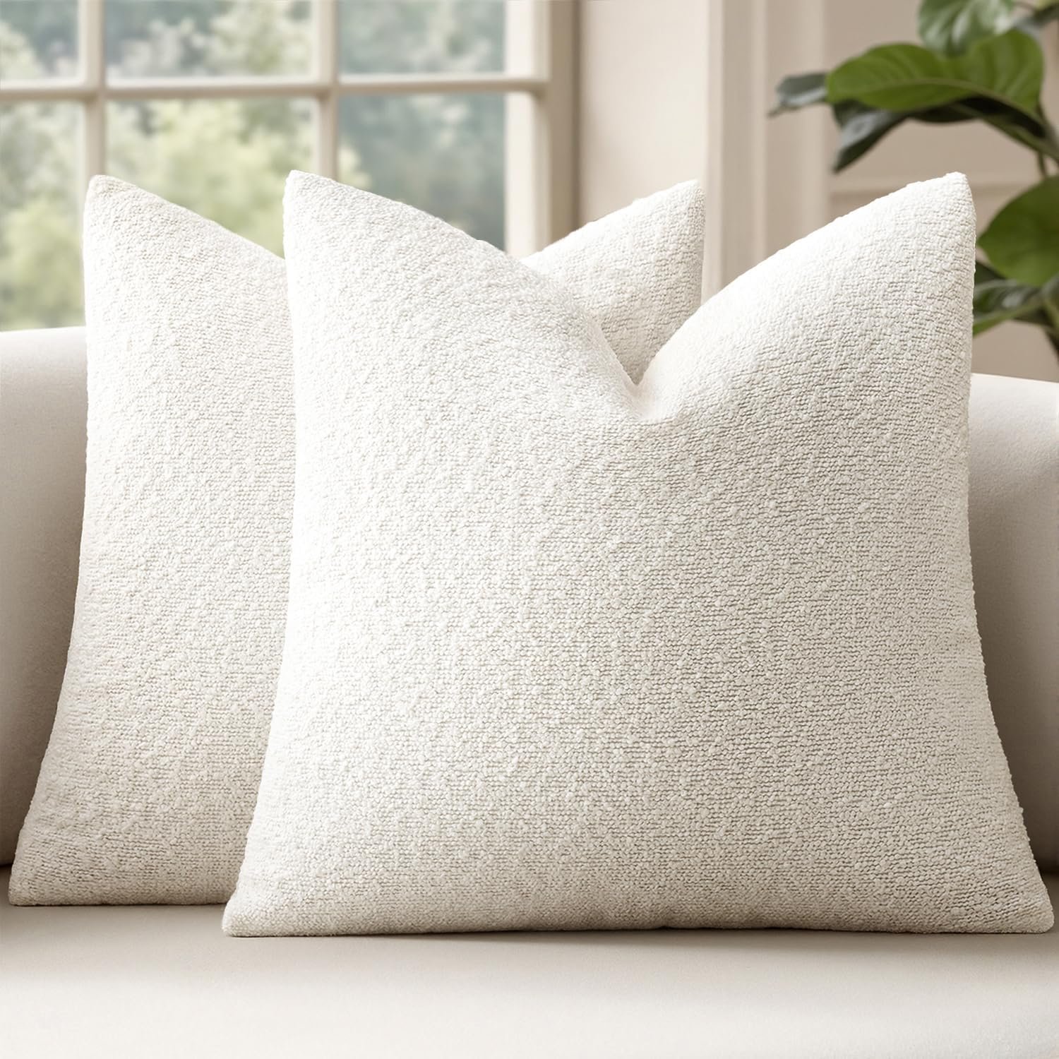 MIULEE 18×18 Inch Decorative Pillow Covers for Couch Bed Set of 2 Textured Boucle Neutral Throw Pillow Covers Cream White Accent Solid Pillowcases Sofa Living Room Home Decor