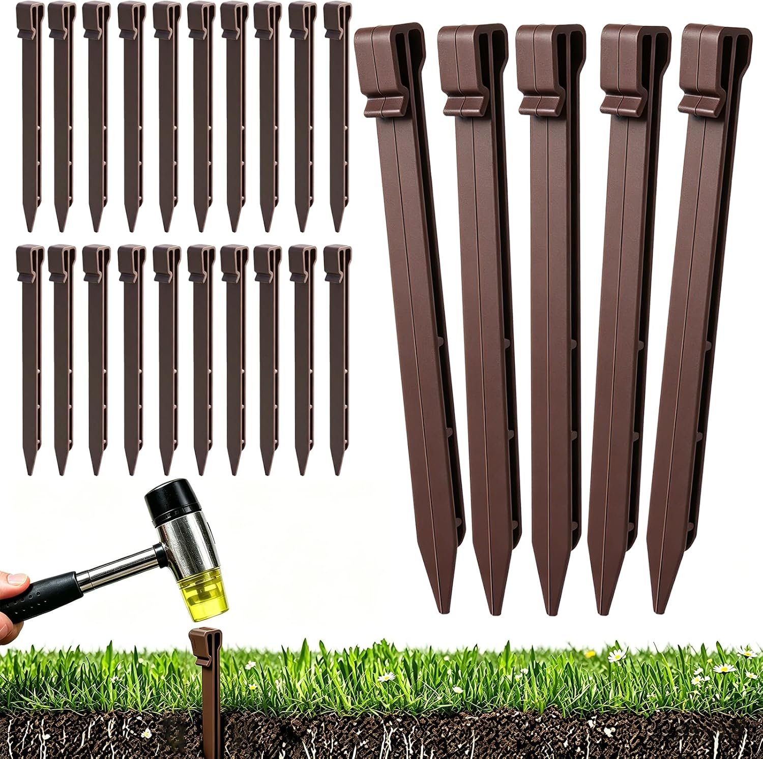 Landscape Edging Garden Stakes, Black Landscaping Anchoring Spikes, 10inch Heavy Duty Plastic Garden Ground Netting Stakes for Edging, Terrace & Garden (16)