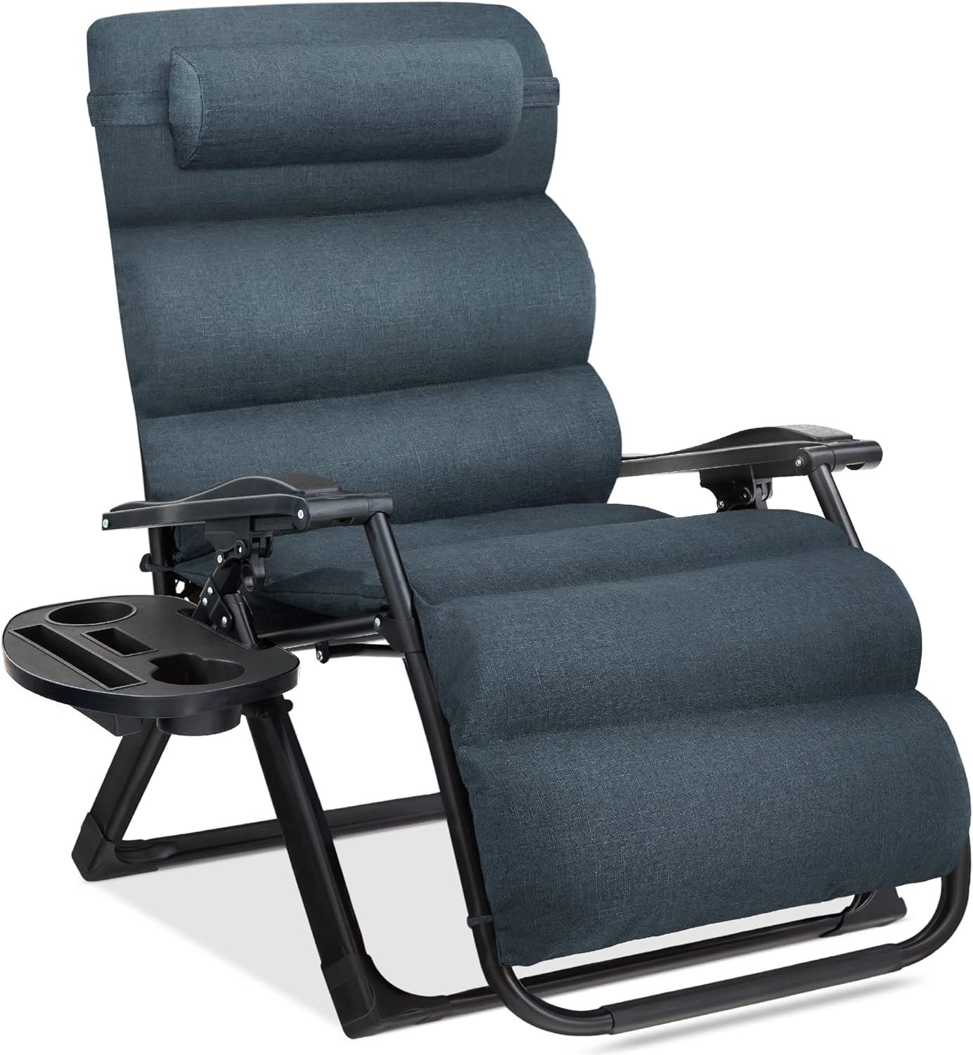 Best Choice Products Oversized Zero Gravity Chair, Folding Outdoor Patio Recliner, XL Anti Gravity Lounger w/Removable Cushion, Cup Holder, Side Tray, 350lb Capacity – Graphite Blue
