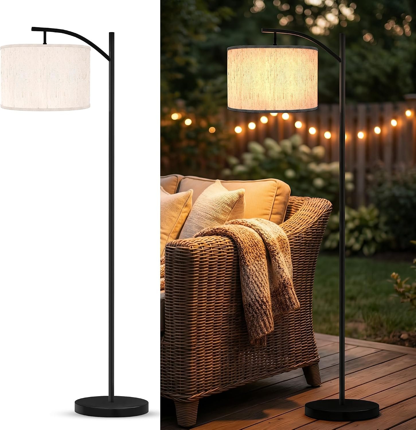 Candieslife Solar Outdoor Floor Lamp for Patio, Cordless Arc Standing Lamp with Heavy Base & Weatherproof Shade, Waterproof Solar Powered Light for Deck, Porch, Garden, Balcony Decor