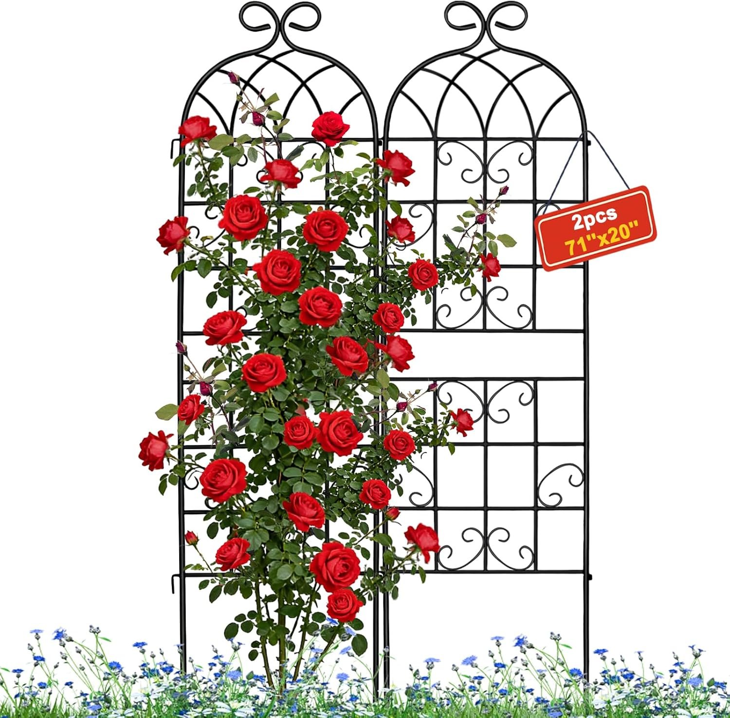 2 Pack 71″ x 20″ Metal Garden Trellis for Climbing Plants Outdoor, Heavy Duty Plant,Perfect for Climbing Roses, Clematis, Honeysuckle, Cucumbers, Pole Beans, Grape Vines and Flowering & Vines