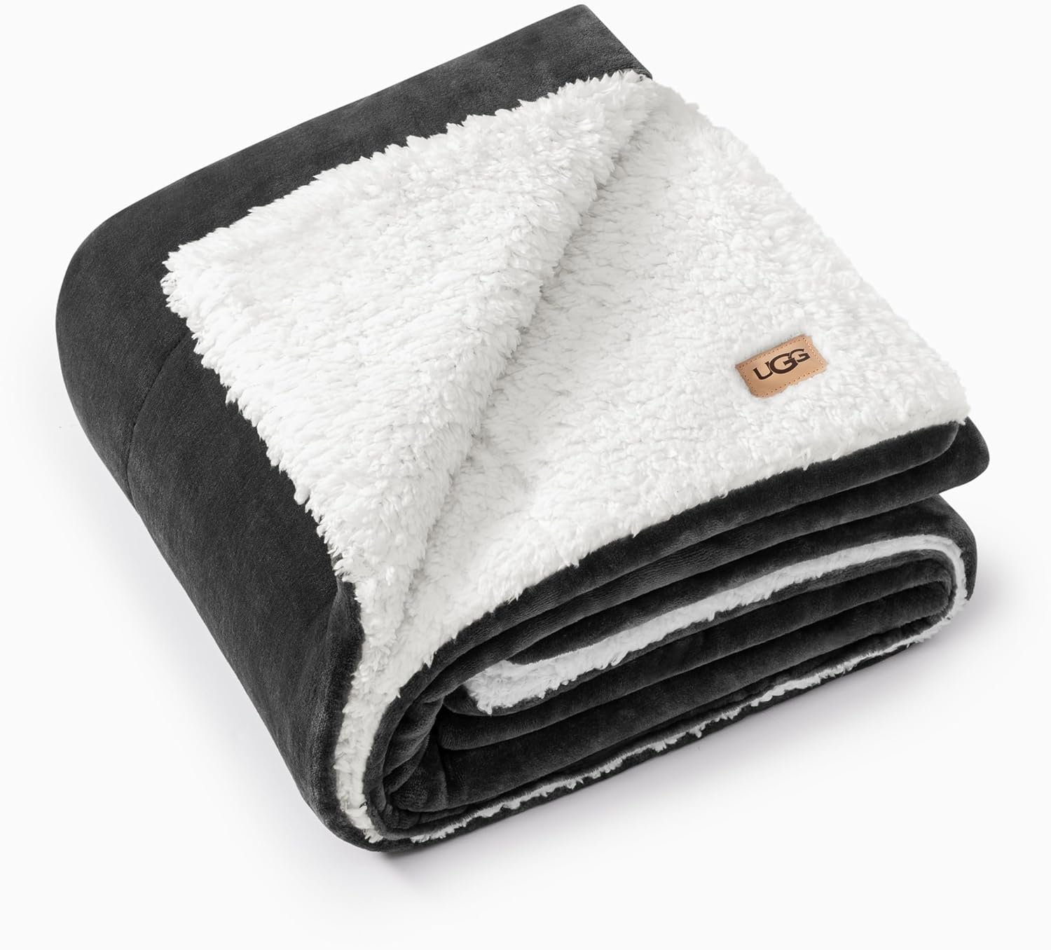 UGG Nita Throw Blanket for Bed, Soft Reversible Plush Throw for Couch and Living Room, Cozy Fluffy Blanket, Washable Bedding, Home Decor, 50-inch x 70-inch, Charcoal Grey