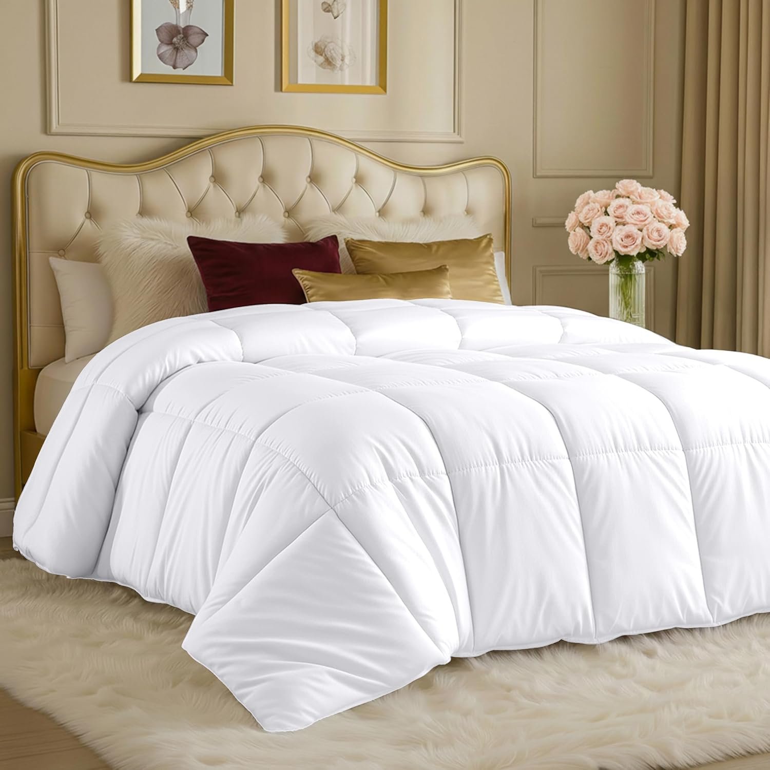 Utopia Bedding Comforter Queen Size 88 x 88 Inches White, All Season Duvet Insert, Down Alternative Box Stitched Bed Comforter with Corner Tabs, Machine Washable