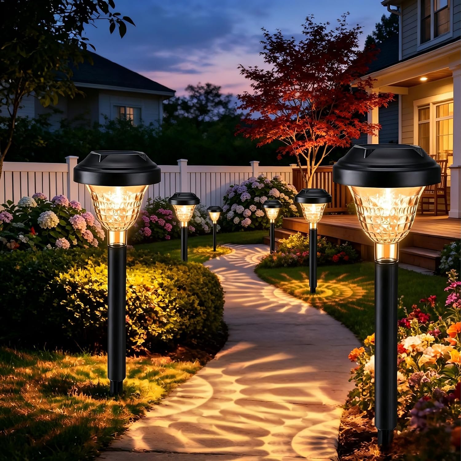Joomer Solar Pathway Lights, 8Pack 10LED Solar Landscape Lights with Auto Lighting Sense & 2 Modes, Waterproof Outdoor Walkway Light, Warm White Cascading Garden Light for Yard, Patio, Lawn, Driveway