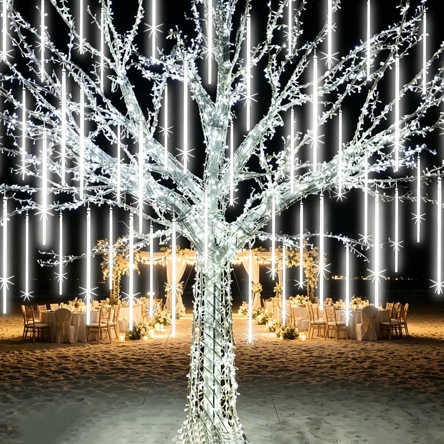 EAGWELL Christmas Lights Outdoor 16 Inch 20 Tubes Meteor Shower Rain Light, Waterproof Falling Icicle String Lighting for Xmas Tree Yard House Decor,Shine White