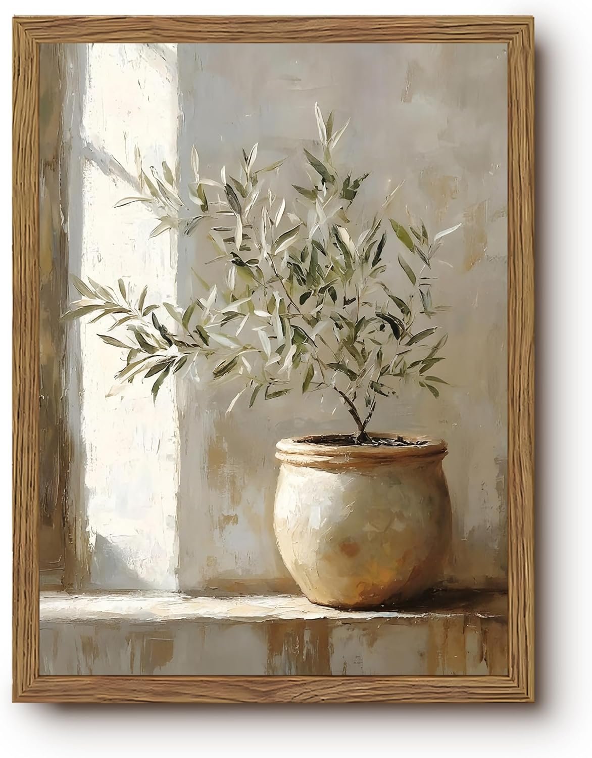 Vintage Framed Olive Tree Canvas Wall Art, Neutral Botanical Pictures Wall Decor, Rustic Potted Plant Paintings Prints, Organic Modern Farmhouse Artwork for Living Room Bedroom 8×10 Inch