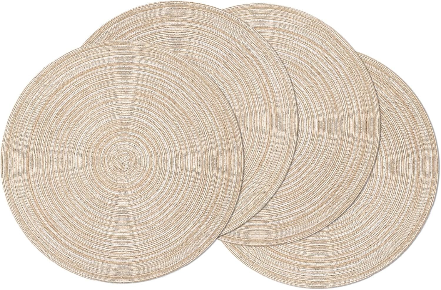 SHACOS Round Braided Placemats Set of 4 Washable Place Mats for Dining Tables 15 inch Non Slip Kitchen Table Mats (Beige, 4)