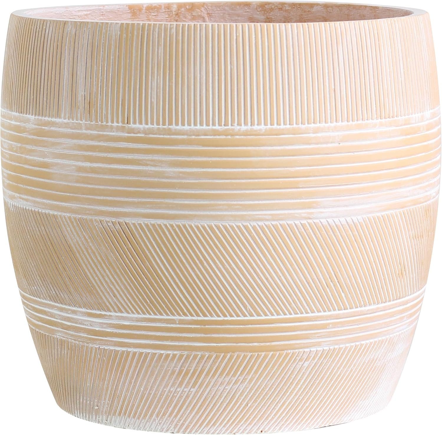 Olly & Rose Extra Large Plant Pot Patterned – Ceramic Fibre Cement Terracotta Garden Planter – XL Flower Pot – H 19.6 inch D 17.3 inch