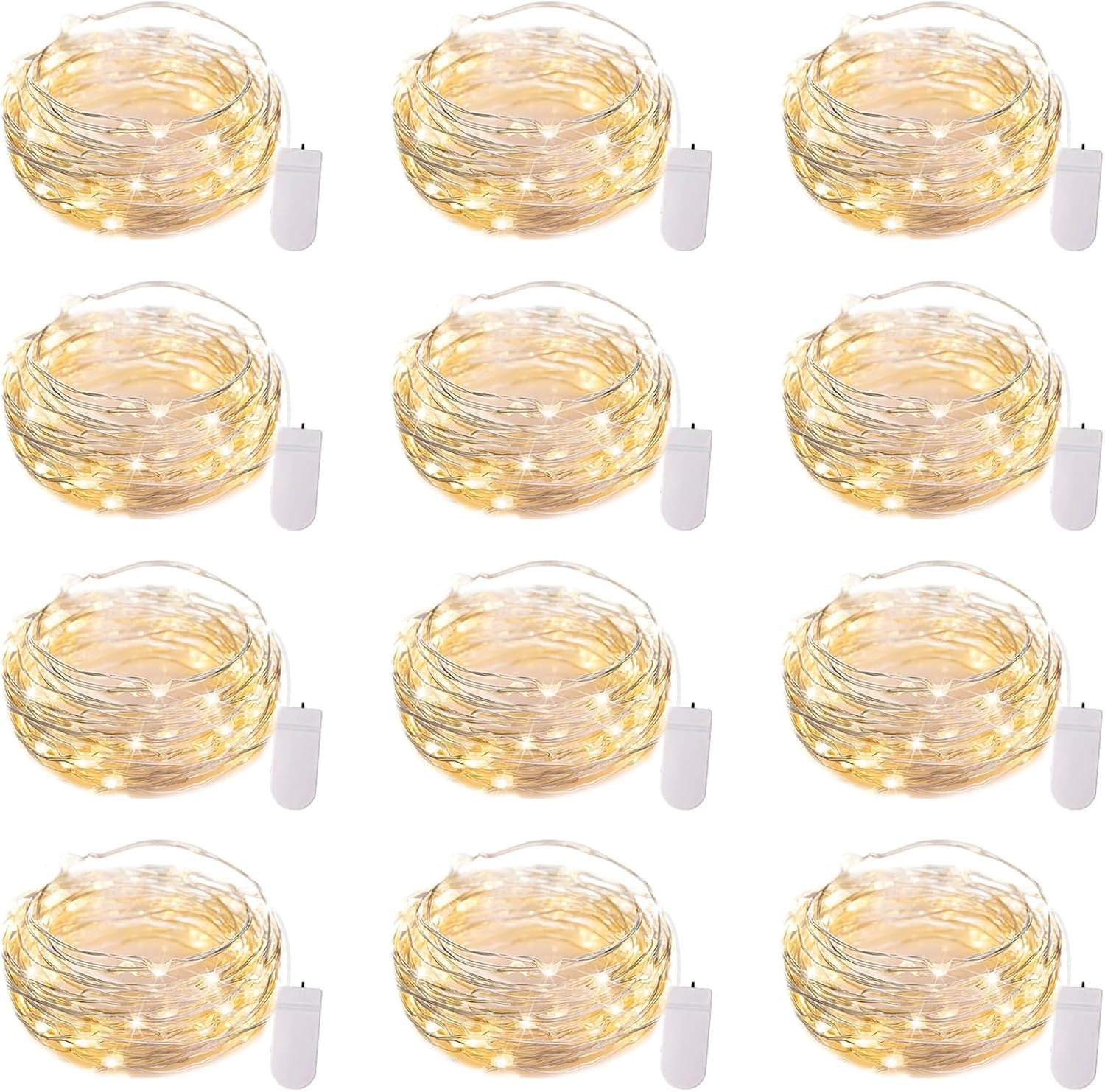 Brightown 12 Pack LED Fairy Lights Battery Operated String Lights – 7ft 20LED Waterproof Silver Wire Firefly Starry Moon Lights for DIY Crafts Wedding Table Centerpieces Party Ramadan Decorations