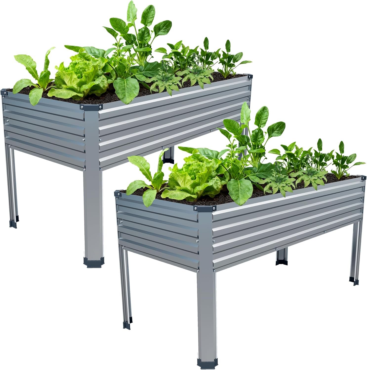 2PCS 48×24×30in Galvanized Raised Garden Bed,Metal Elevated Planter Box with Legs for Patio,Balcony,Backyard,300lb Capacity,Silver