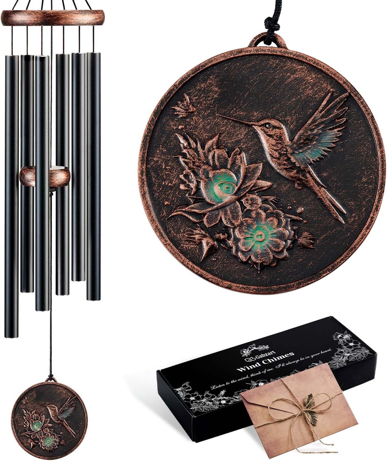 Wind Chimes for Outside, Vintage Hummingbird Deep Tone Wind Chime, Large Outdoor Hanging Decor for Patio Porch Balcony Garden, Gifts for Women Mom Grandma (32” Hummingbird)