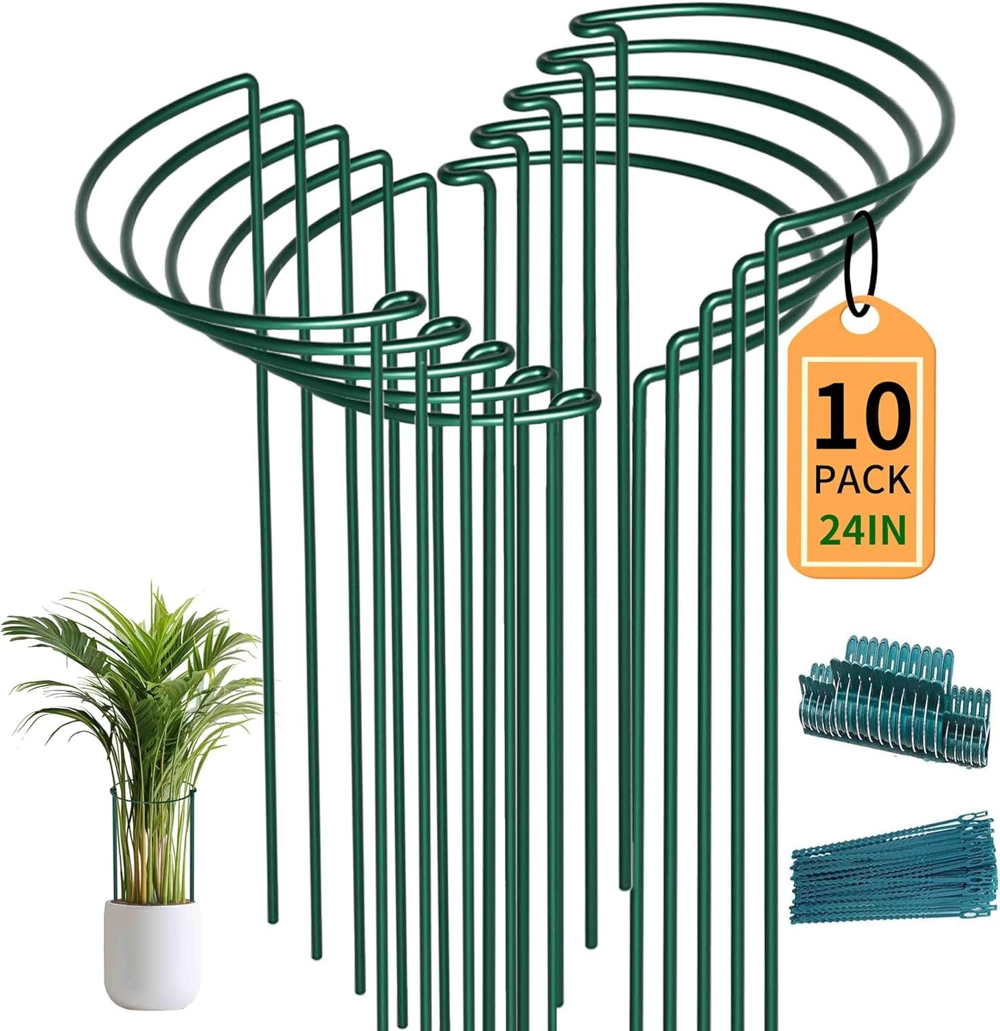 TCBWFY 10 Pack Garden Supports for Plants Metal 10″ Wide x 24″ High Interlock Half Round Garden Plant Support Ring Border Support Plant Support Ring Cage for Rose Flowers Vine Tomato