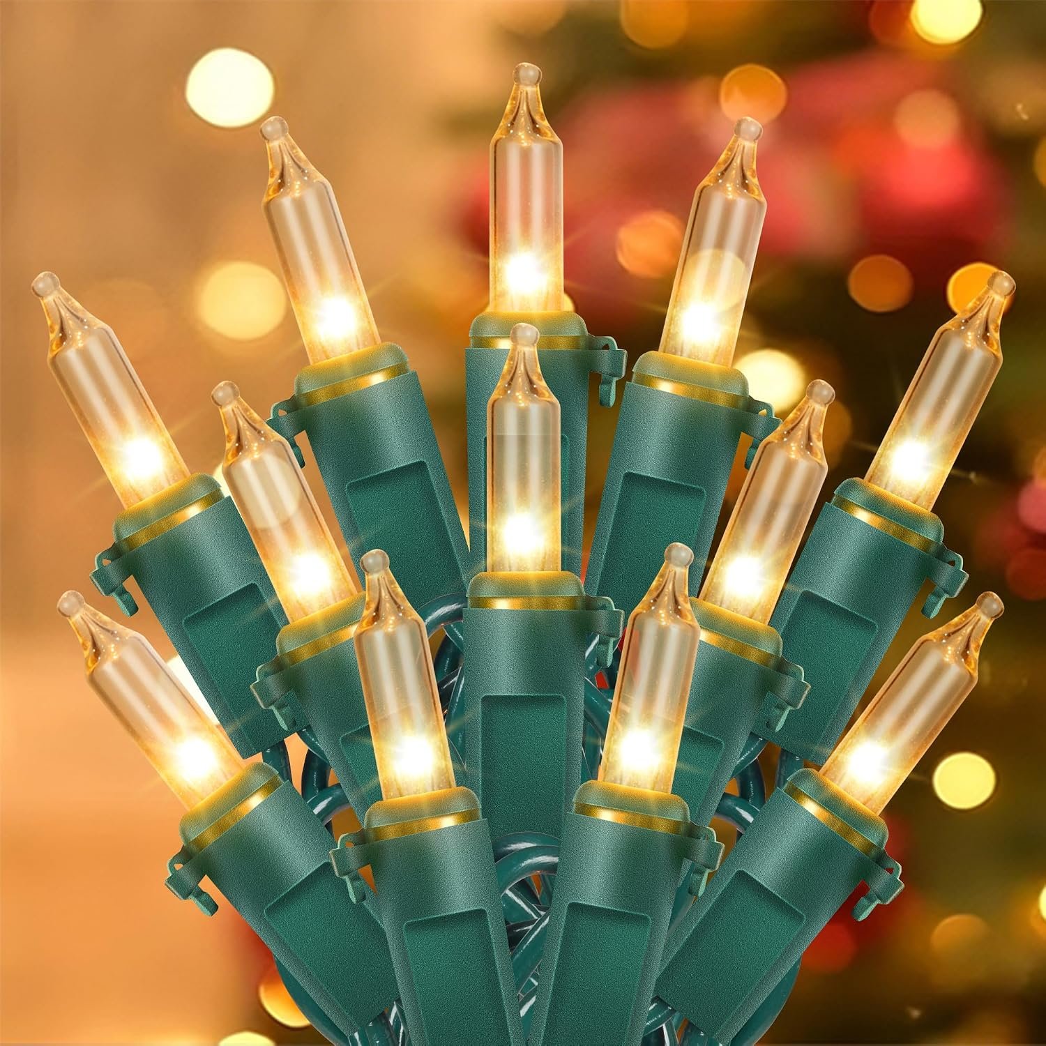 Hopolon Clear Christmas Lights Set 2 Pack 50 Count 13 Feet Incandescent Bulb Green Wire Mini String Lights for Indoor Outdoor Christmas Tree Garland Birthday Wedding Festival Decoration, Warm White
