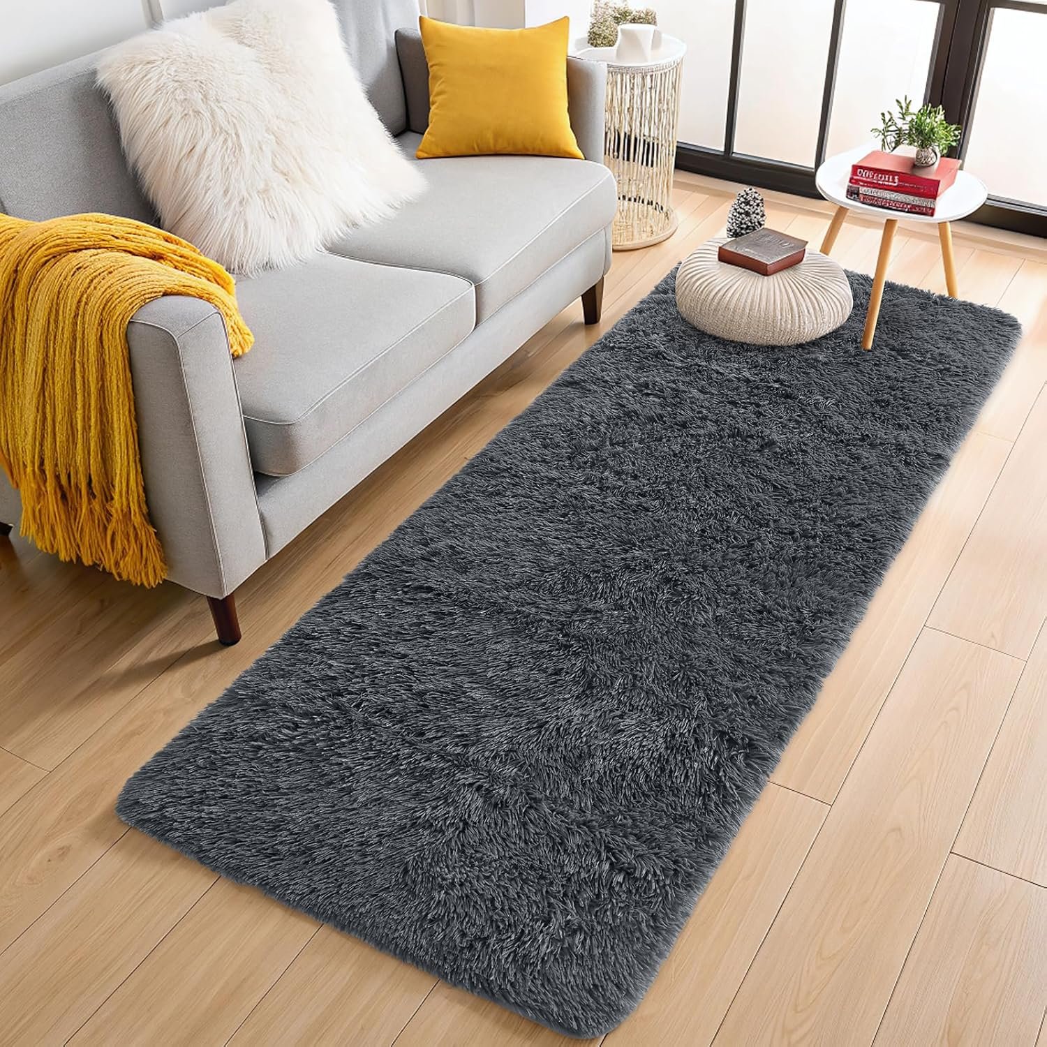 OLANLY 2×6 Machine Washable Runner Rugs for Hallway, Soft Fluffy Shaggy Bedside Rugs for Bedroom, Living Room, Indoor Floor Carpet for Kids Girls and Boys, Nursery Rooms, Home Decor Aesthetic, Grey
