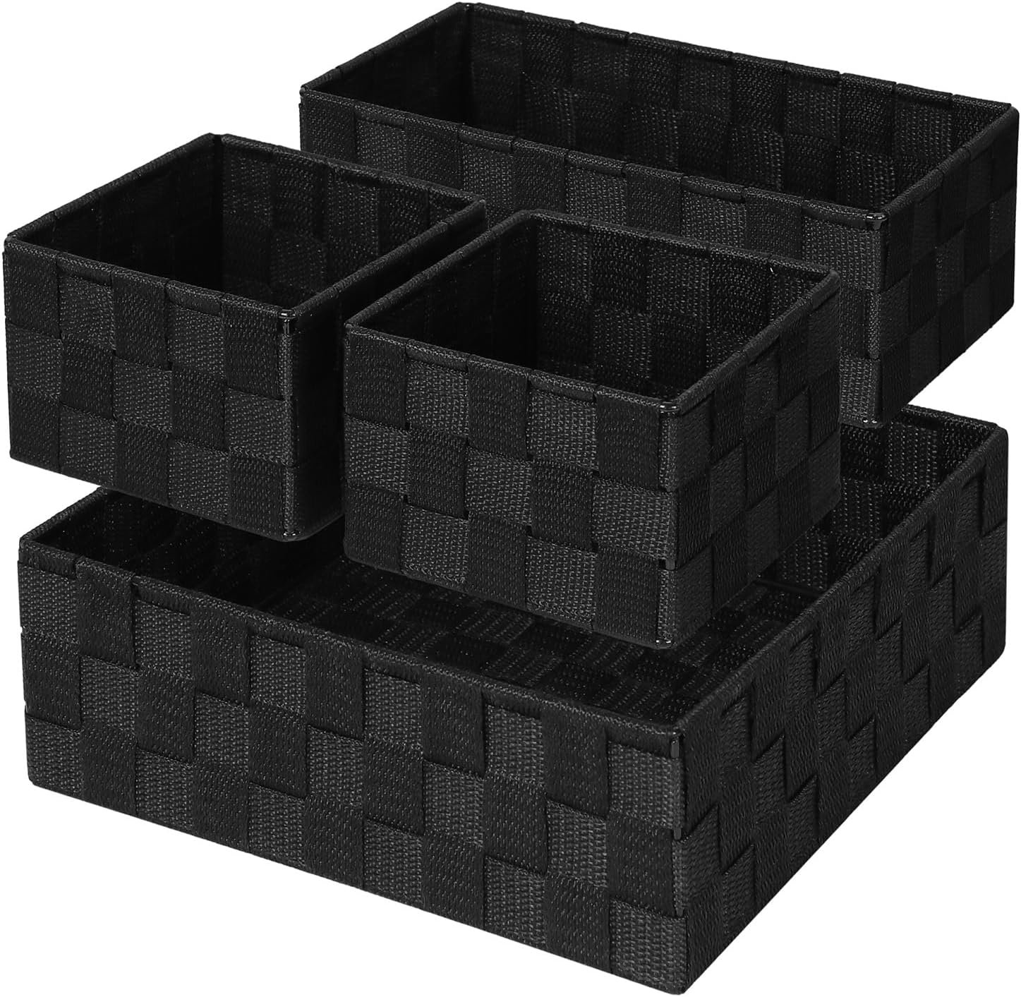 Posprica Small Black Baskets Cube Bin Container Tote,Woven Storage Baskets for Organizing Organizer Divider for Drawer, Closet, Shelf, Dresser, Set of 4