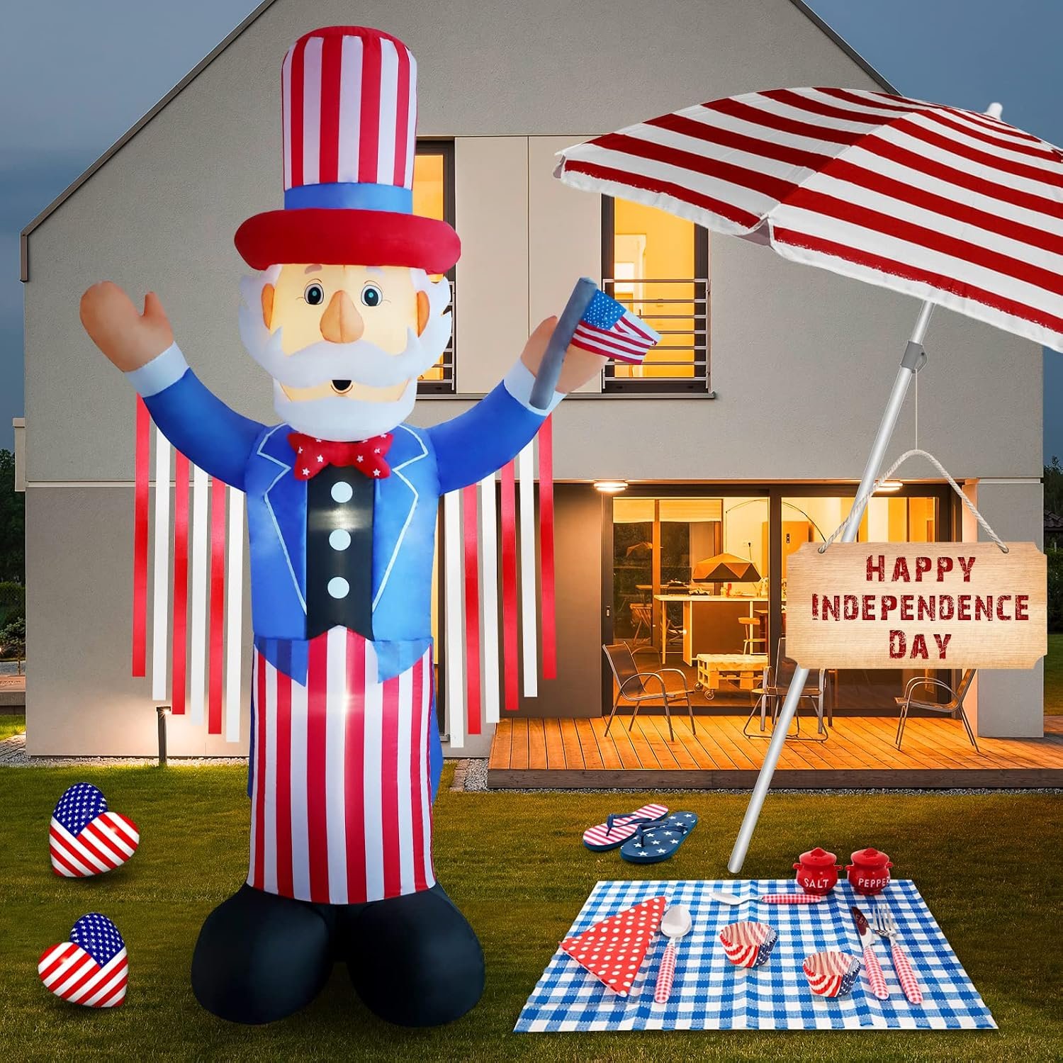 Independence Day Inflatable Decoration 4th of July Patriot 8ft Uncle Sam Inflatable Decoration Holiday Party Indoor Outdoor Garden Lawn