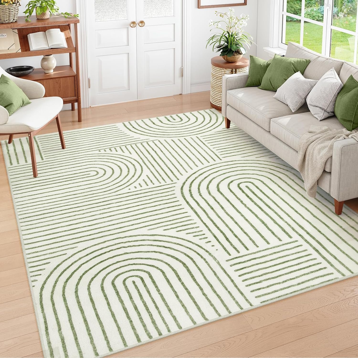 Lahome Abstract Washable Area Rug 5×7, Soft Bedroom Rug Ultra-Thin Non Slip Green Rugs for Living Room, Modern Accent Rug Large Carpet for Dining Room Office Darrell (5’x7′,Green)