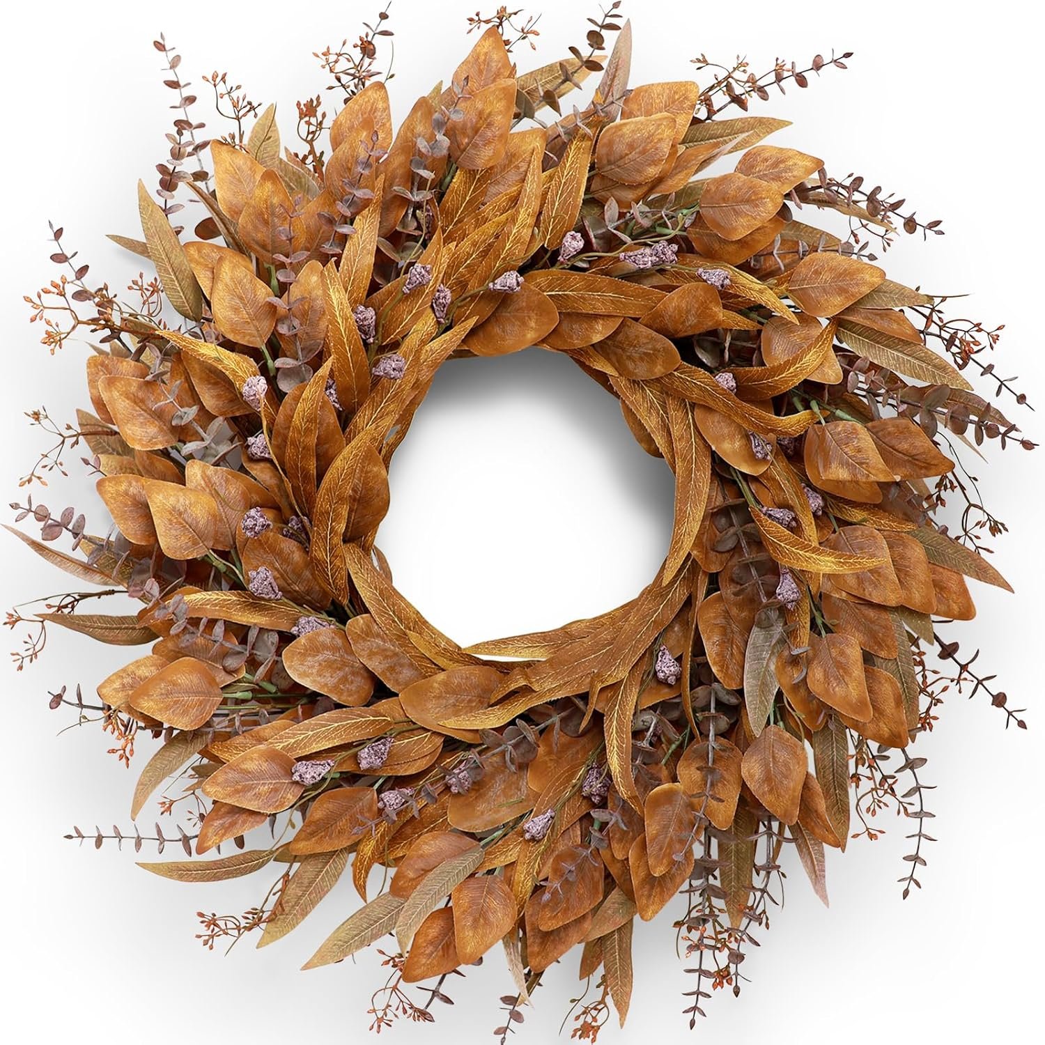 26” Eucalyptus Wreath for Front Door – Autumn Large Artificial Eucalyptus Outdoor Wreath for Porch, Window,Farmhouse,Home,Holiday,Hanging Fall Decorations (Orange)