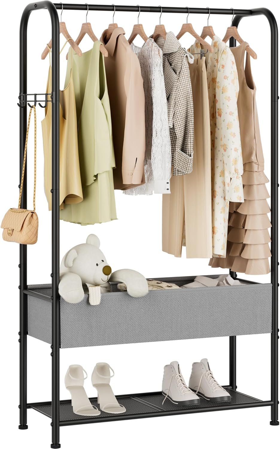 Golpart Freestanding Metal Garment Rack – Heavy Duty Coat & Clothes Hanger for Hanging/Drying, Portable Closet Storage for Laundry Room/Bedroom, Black