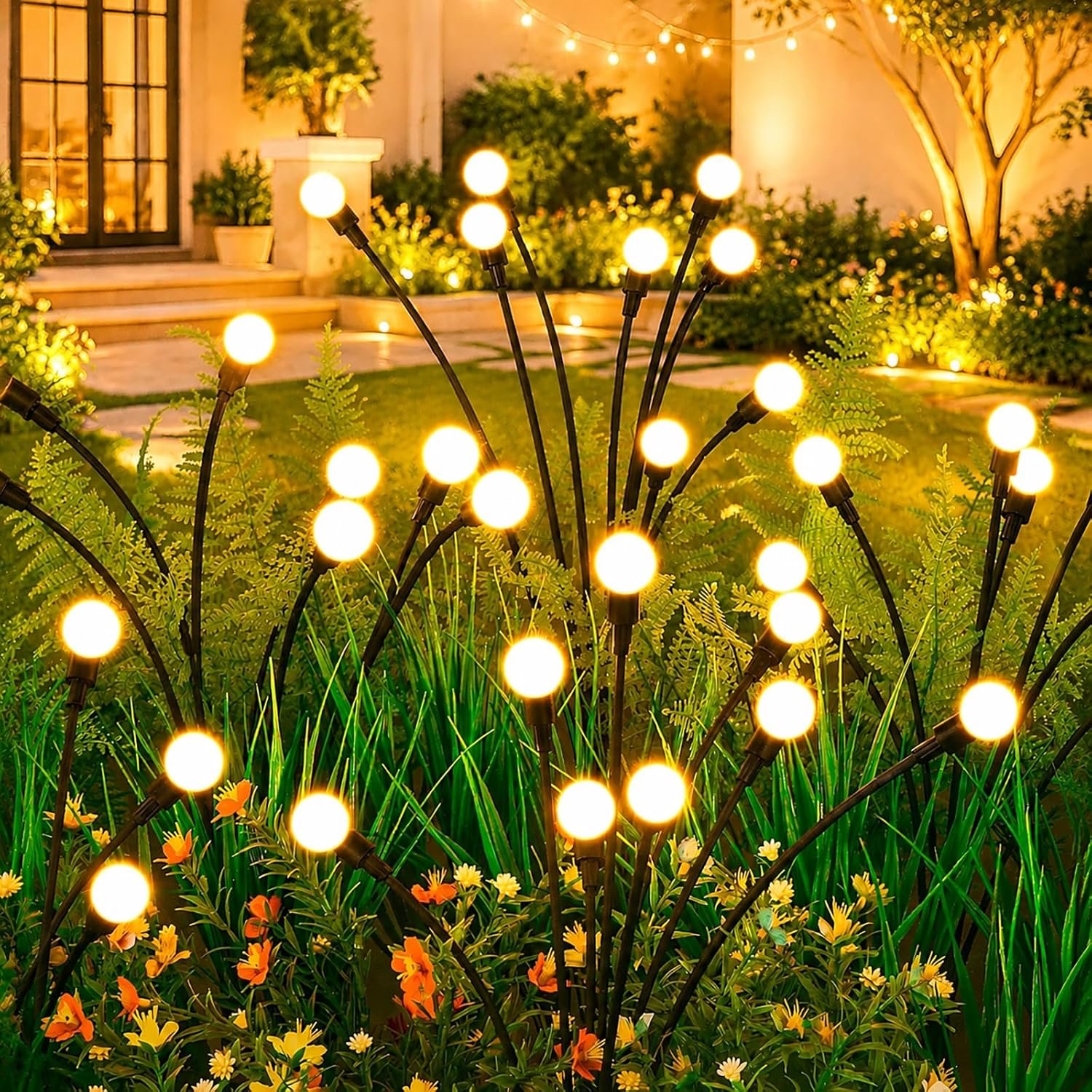 Solar Lights Outdoor(4 Pack,32 LEDs), ASMAD Solar Garden Lights, Outdoor Decorations, Firefly Light for Patio Decor, Big Bulb, Unique Gifts for Women, Gifts for Grandma