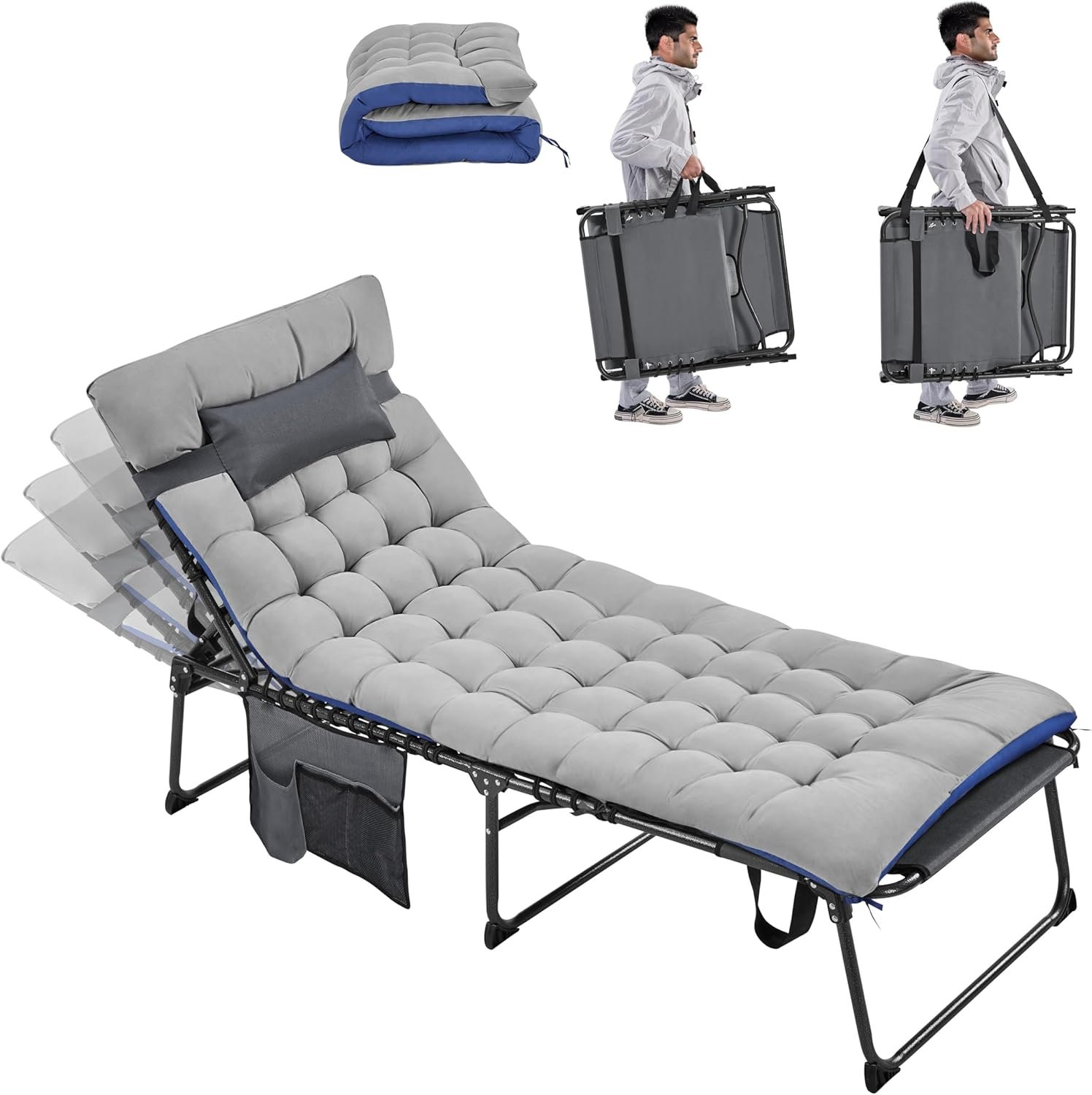 Yaheetech 5 Position Folding Tanning Chair, Outdoor Chaise Lounge Chair with Pad for Beach Patio Poolside Lawn(Gray)