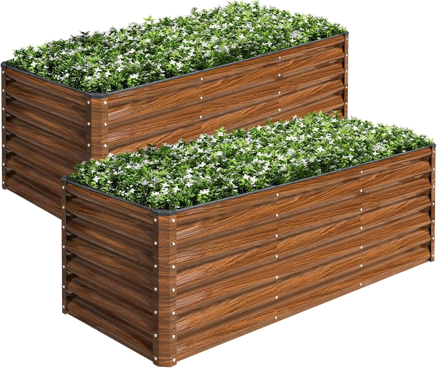 SnugNiture 2-Pack 6x2x2FT Galvanized Raised Garden Bed Kit, Metal Planter Box for Planting Plants Vegetables, Brown