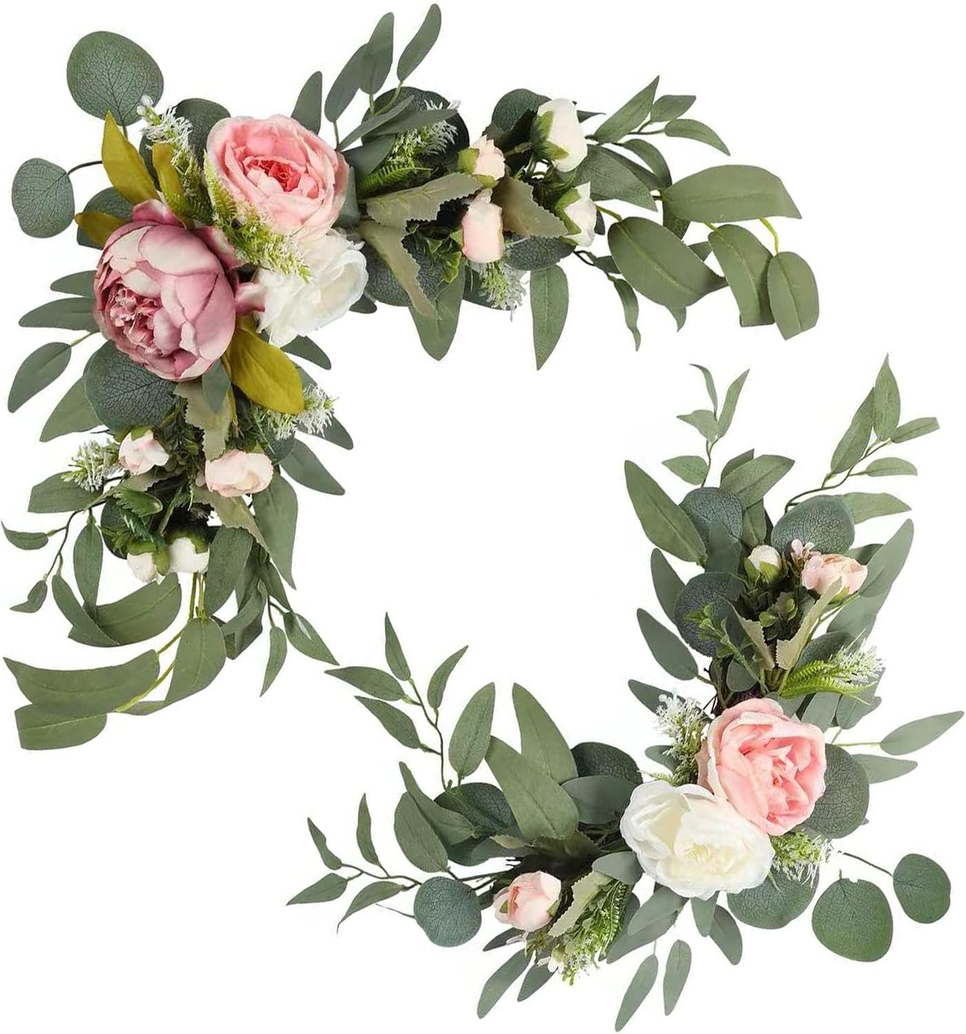 H&W 2pcs Small Size Artificial Wedding Arch Flowers for Wedding Sign, Floral Swag Dusty Decor for Reception Ceremony Backdrop Sweetheart Table (Mixed Color Peony)